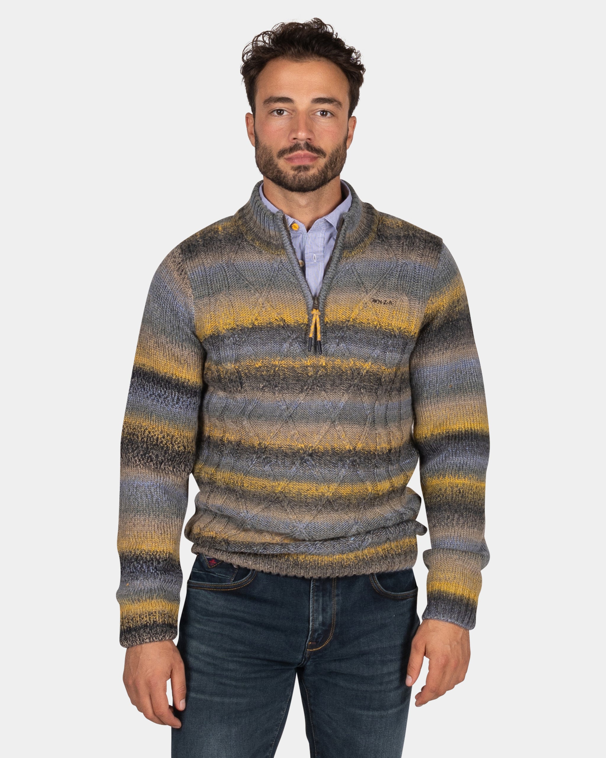 Structured knit sweater in blue, yellow, and black - Chestnut Structured knit sweater in blue, yellow, and black - Chestnut