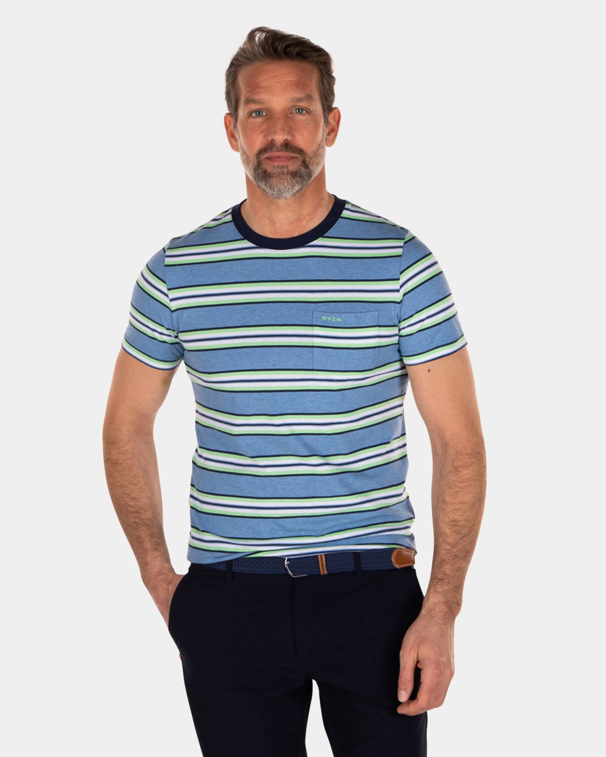 T-shirt en coton à rayures bleu blanc vert