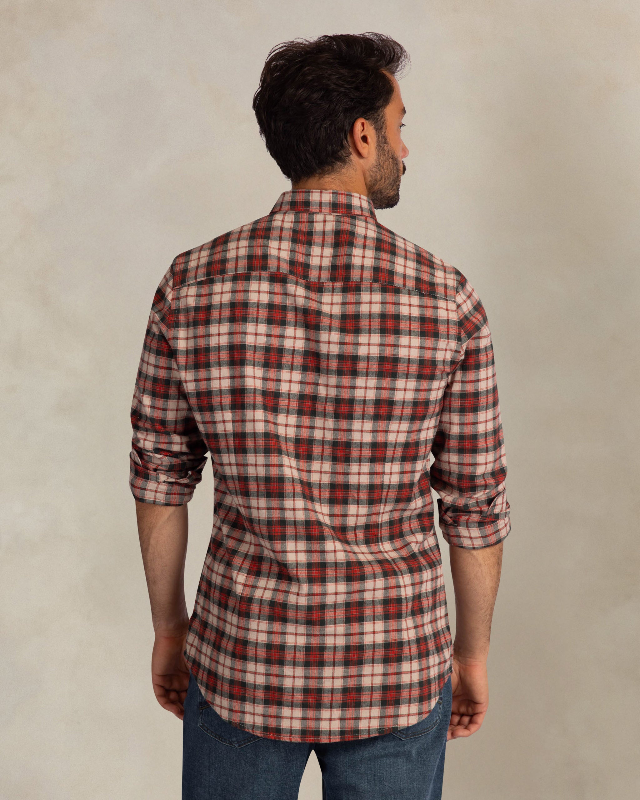 Chemise stretch à carreaux rouges en flanelle Chemise stretch à carreaux rouges en flanelle