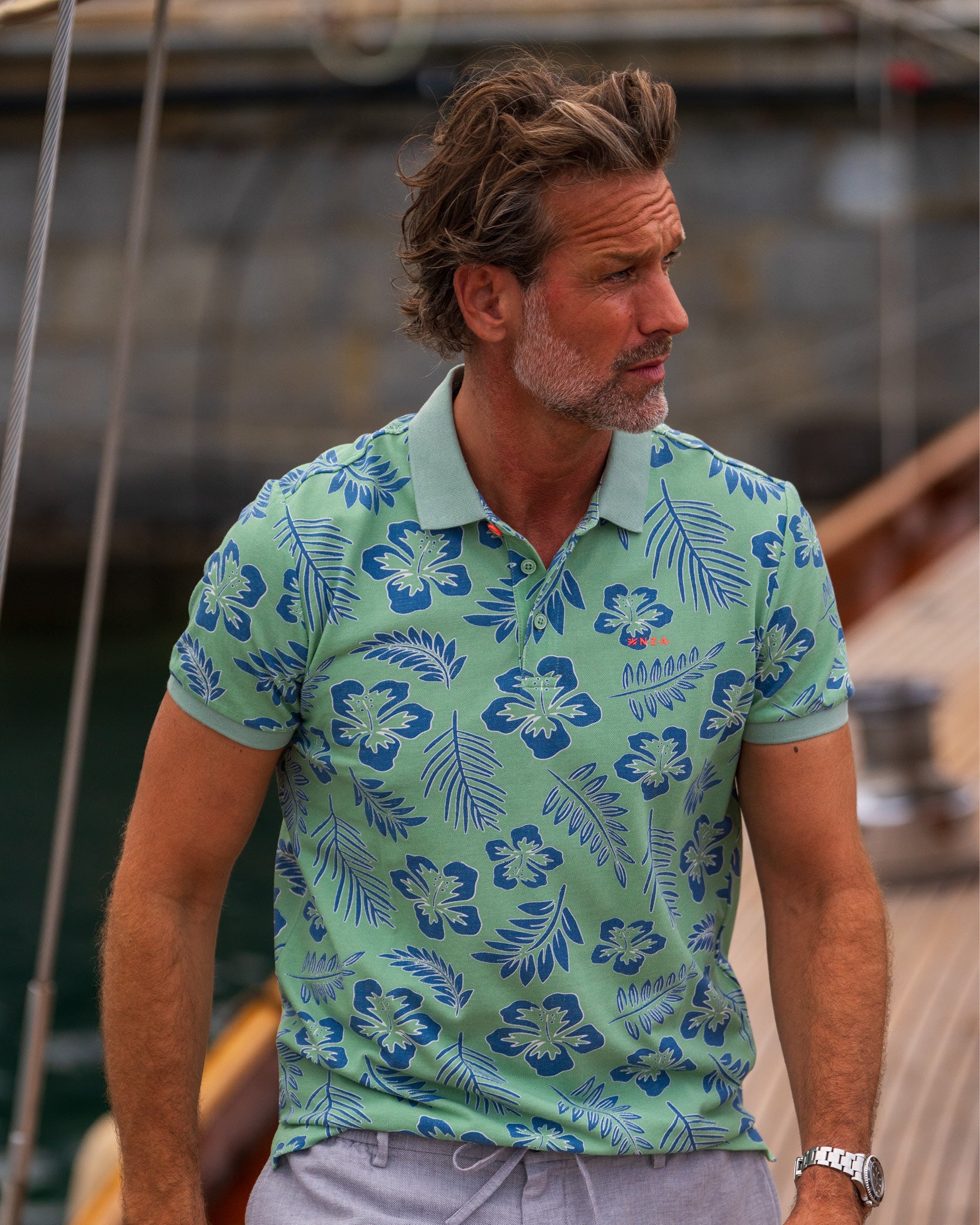 Polo vert à imprimé 100% coton Polo vert à imprimé 100% coton