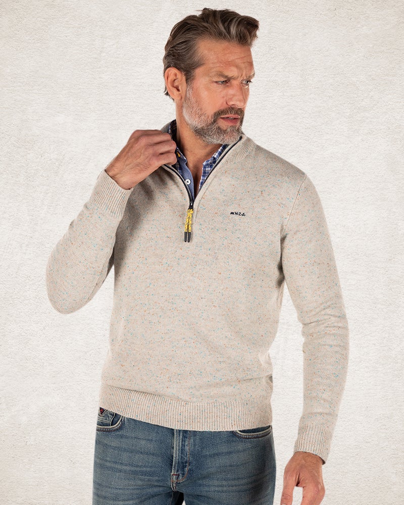 Half zip pullover with wool - Shadow White