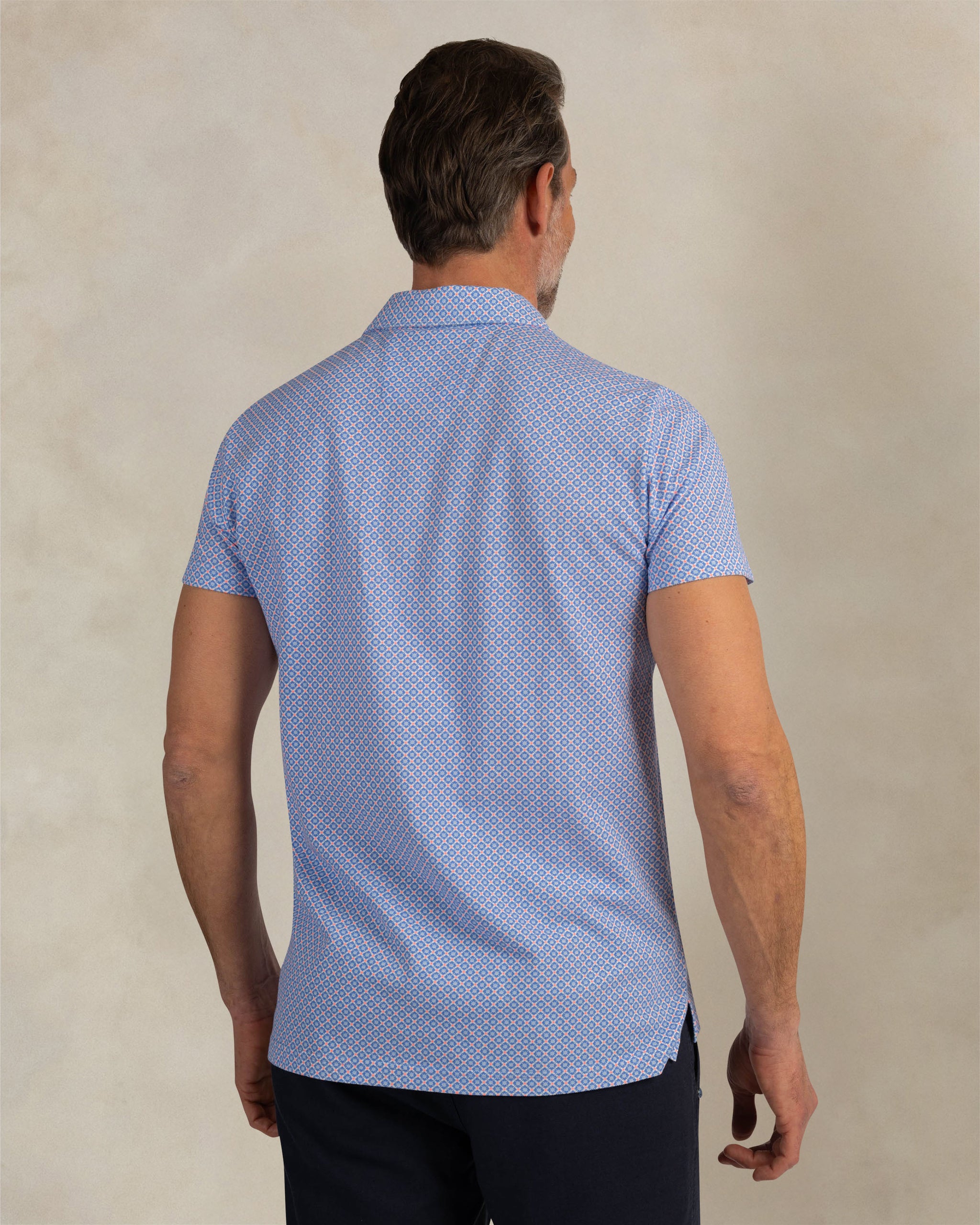 Light blue 100% cotton print polo Light blue 100% cotton print polo