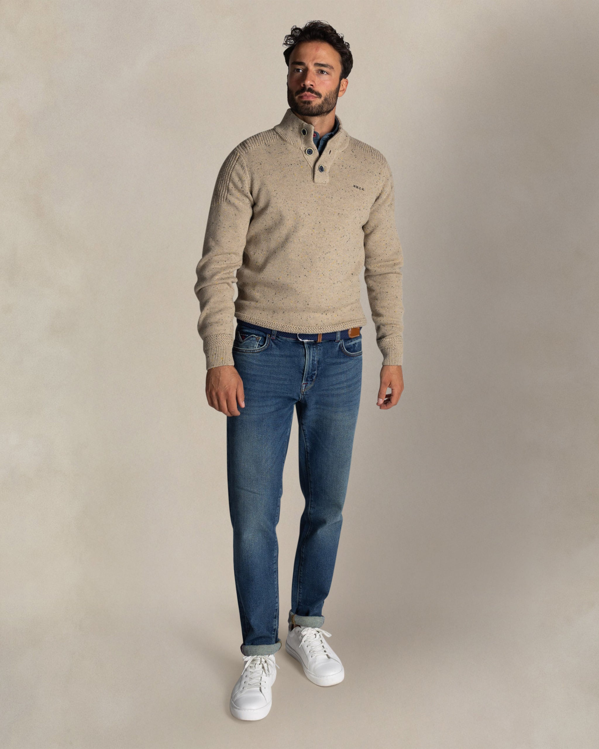 Ecru half button trui Ecru half button trui