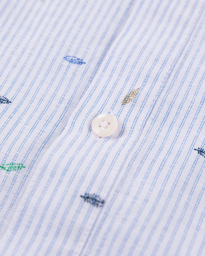 Linen shirt with light blue print - Light Blue Linen shirt with light blue print - Light Blue