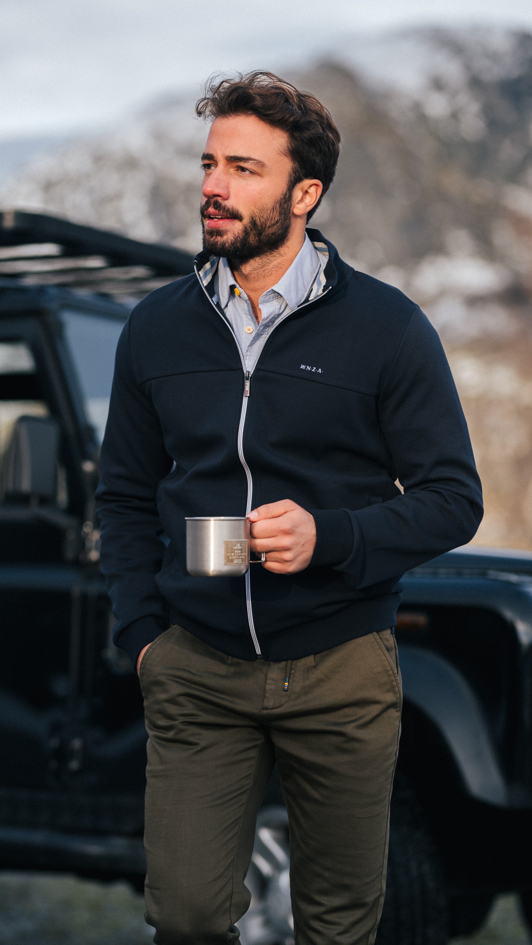 Dark blue cotton zip-up sweatshirt - Winter Navy Dark blue cotton zip-up sweatshirt - Winter Navy