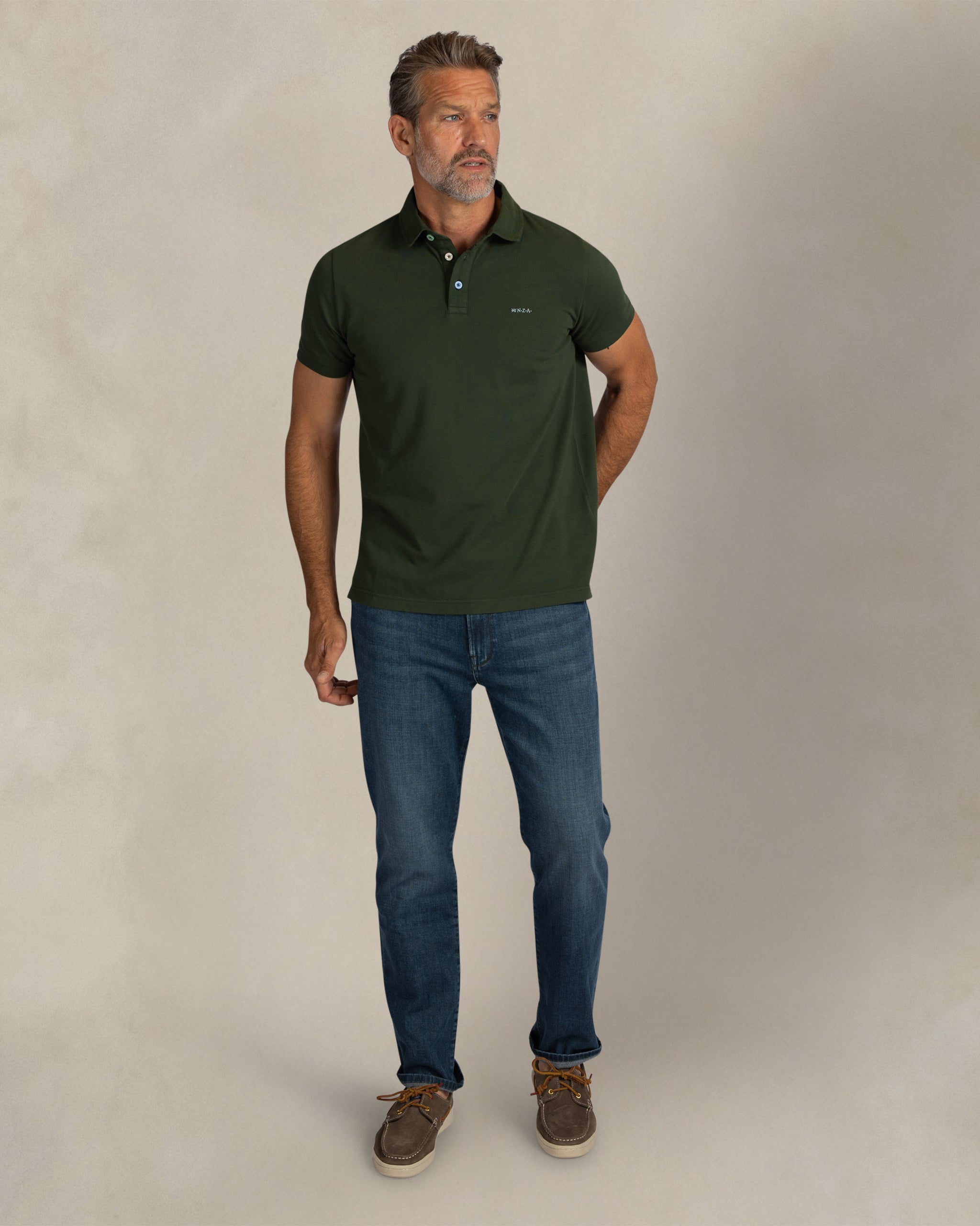Dunkelgrünes Baumwoll-Stretch-Polo Dunkelgrünes Baumwoll-Stretch-Polo
