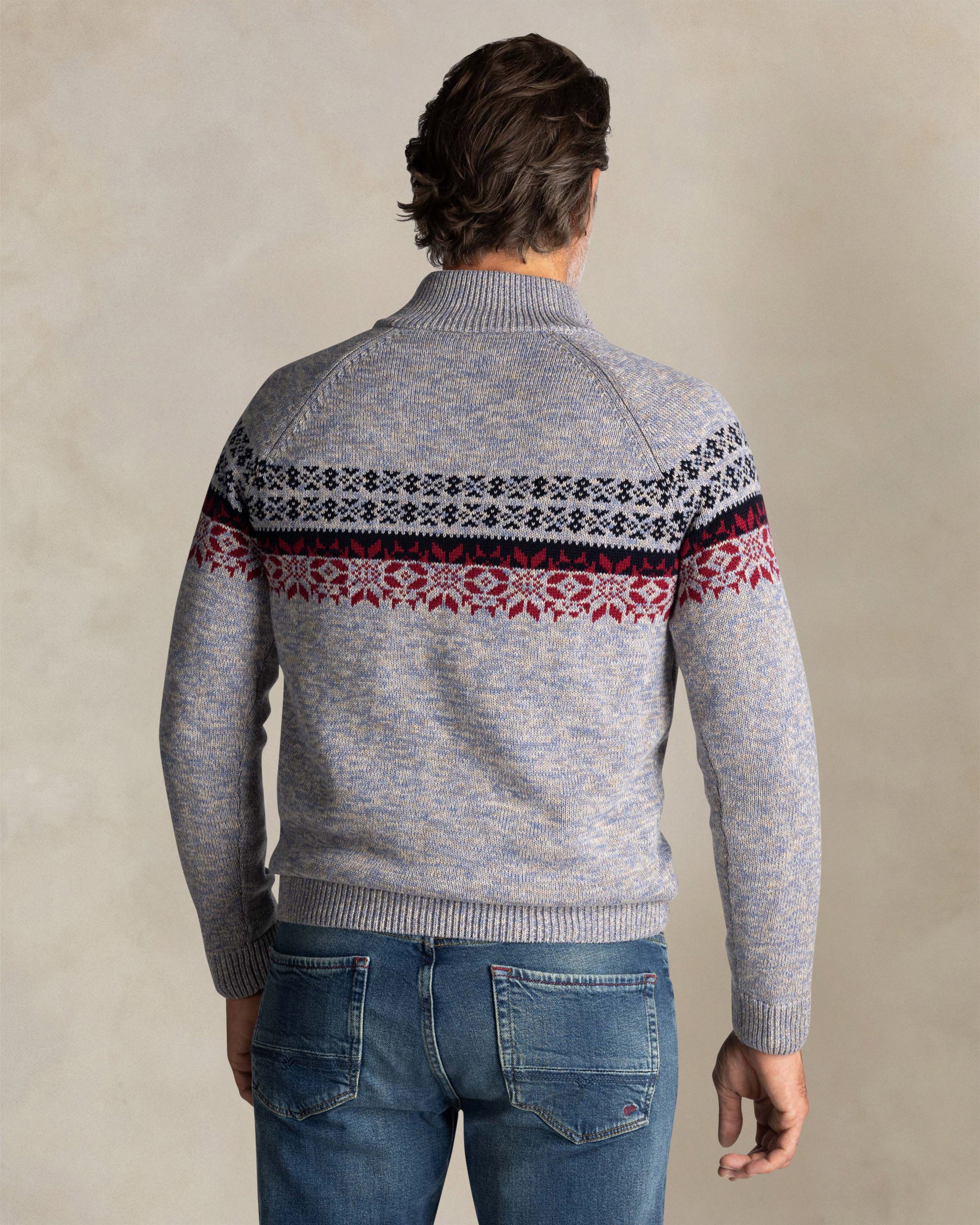 Graue baumwoll-halbzip-strickjacke Graue baumwoll-halbzip-strickjacke