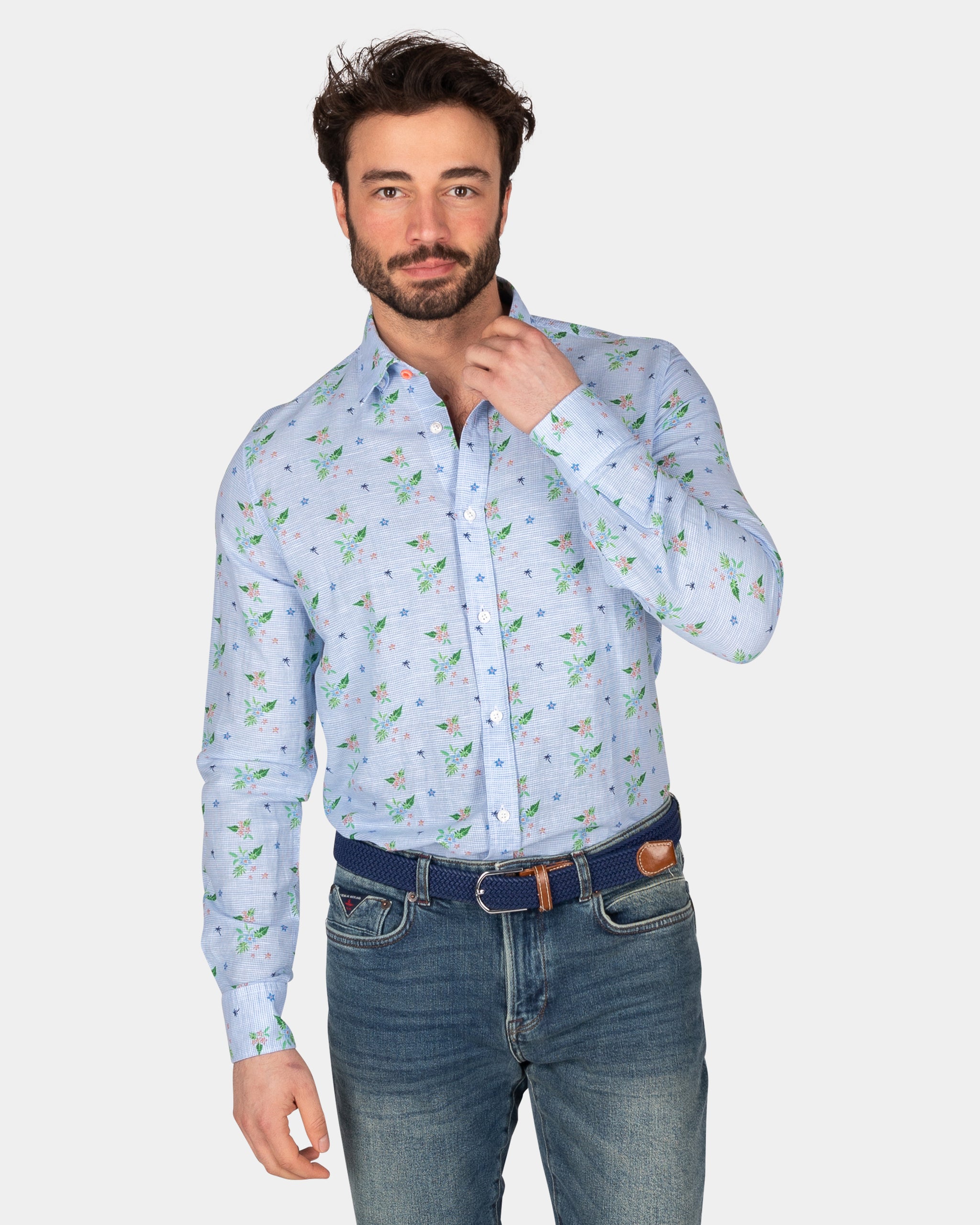 Blue shirt with flower print - Dusk Navy Blue shirt with flower print - Dusk Navy