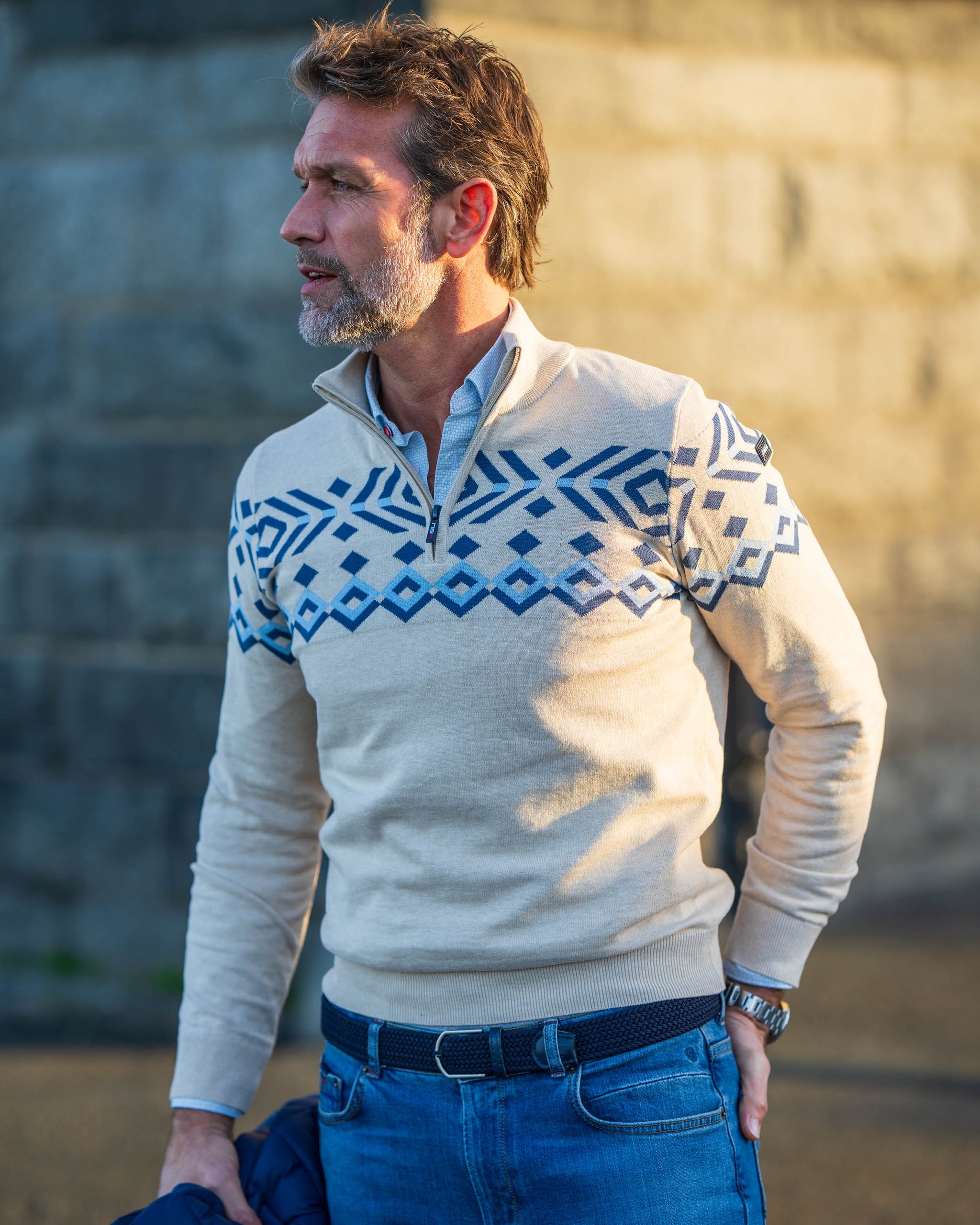 Ecru Baumwoll-Half-Zip-Pullover Ecru Baumwoll-Half-Zip-Pullover