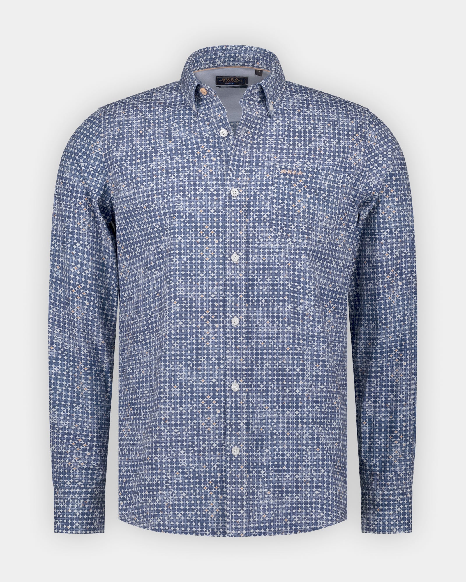 Blauw katoenen overhemd met print Blauw katoenen overhemd met print