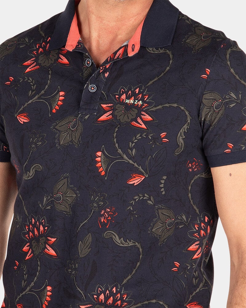 Navy polo with flower print - Traditional Navy Navy polo with flower print - Traditional Navy