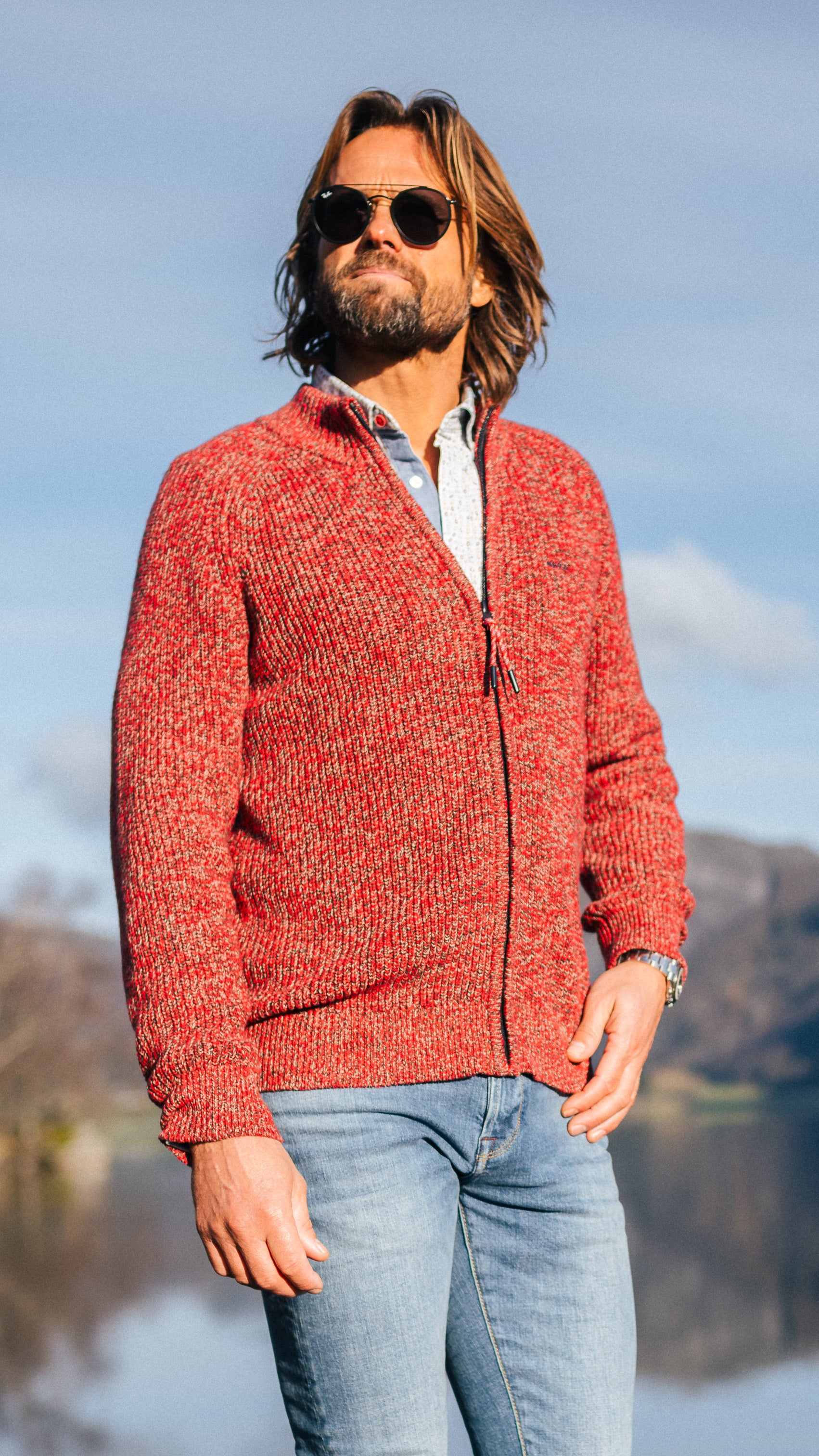 Cardigan tricotée grossièrement rouge - Reef Red Cardigan tricotée grossièrement rouge - Reef Red