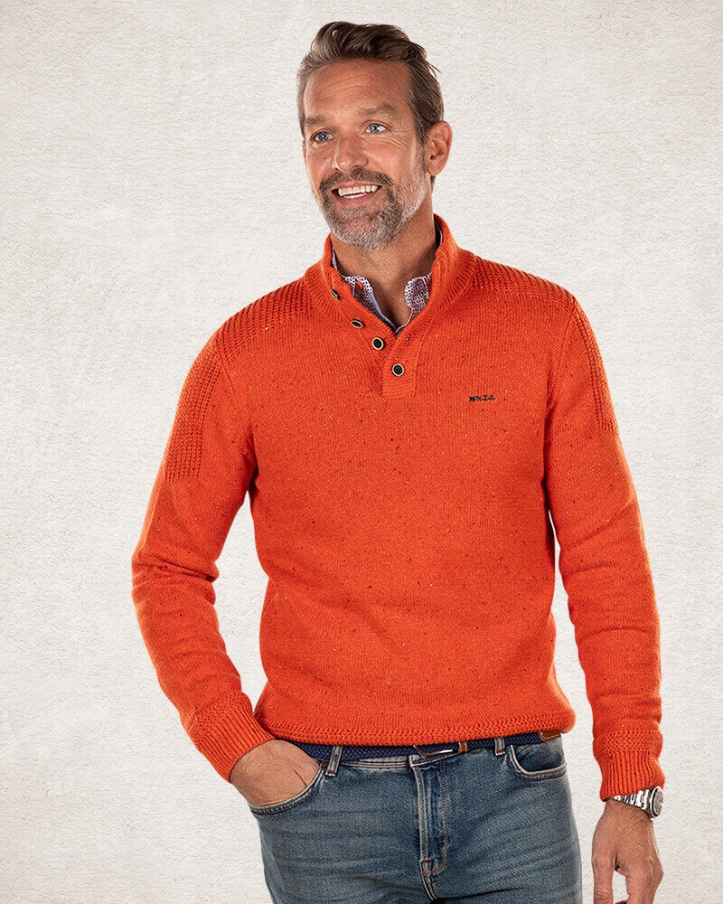 Schlichter Pullover mit halber Knopfleiste - Ginger Orange
