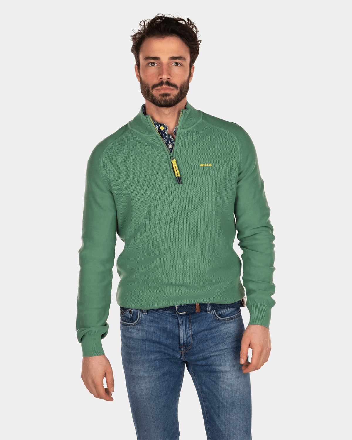 Plain cotton half zip pullover - Active Army