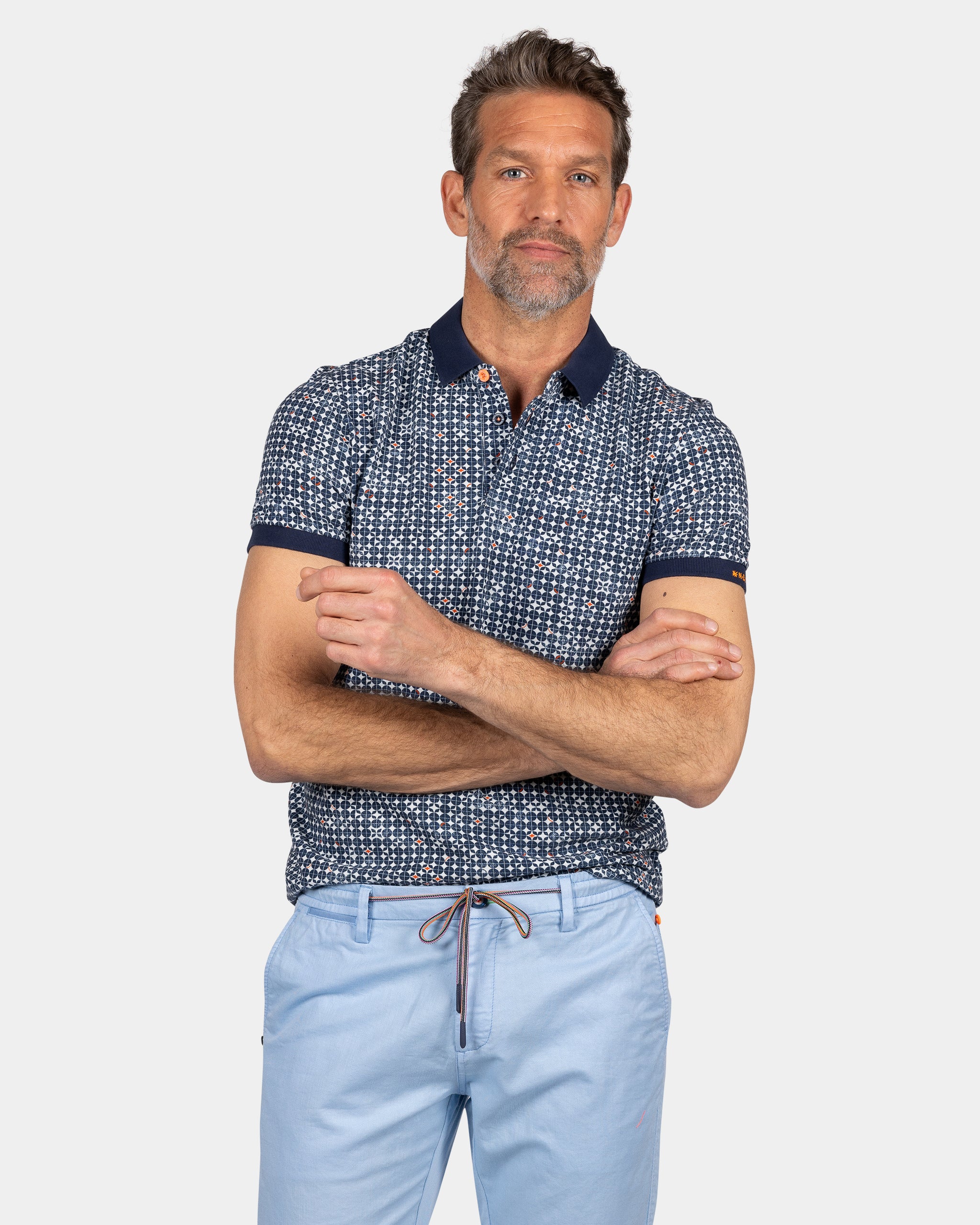 Cotton polo with graphic print - Ocean Navy Cotton polo with graphic print - Ocean Navy