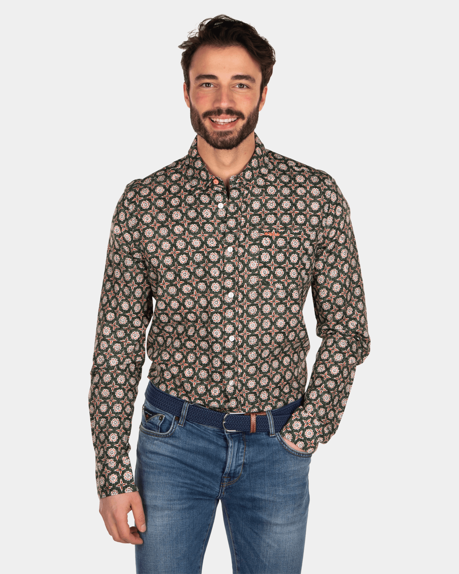 Linen flower printed shirt - Burned Orange Linen flower printed shirt - Burned Orange