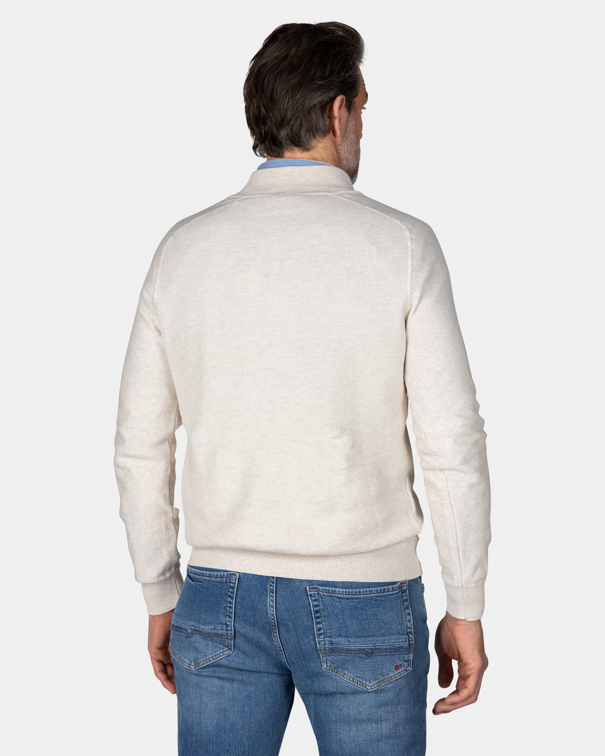 Creme beige basis pullover met halve rits Creme beige basis pullover met halve rits