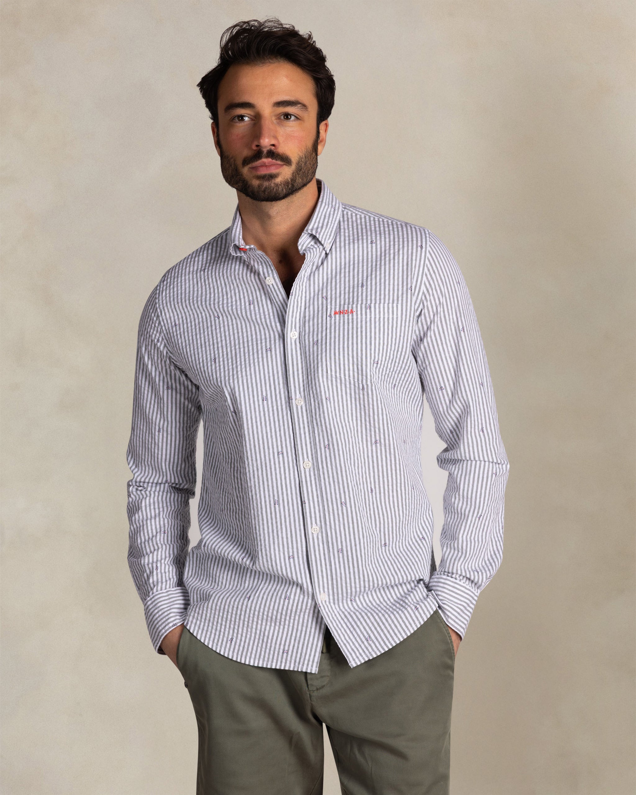 Groene katoenen stretch overhemd Groene katoenen stretch overhemd