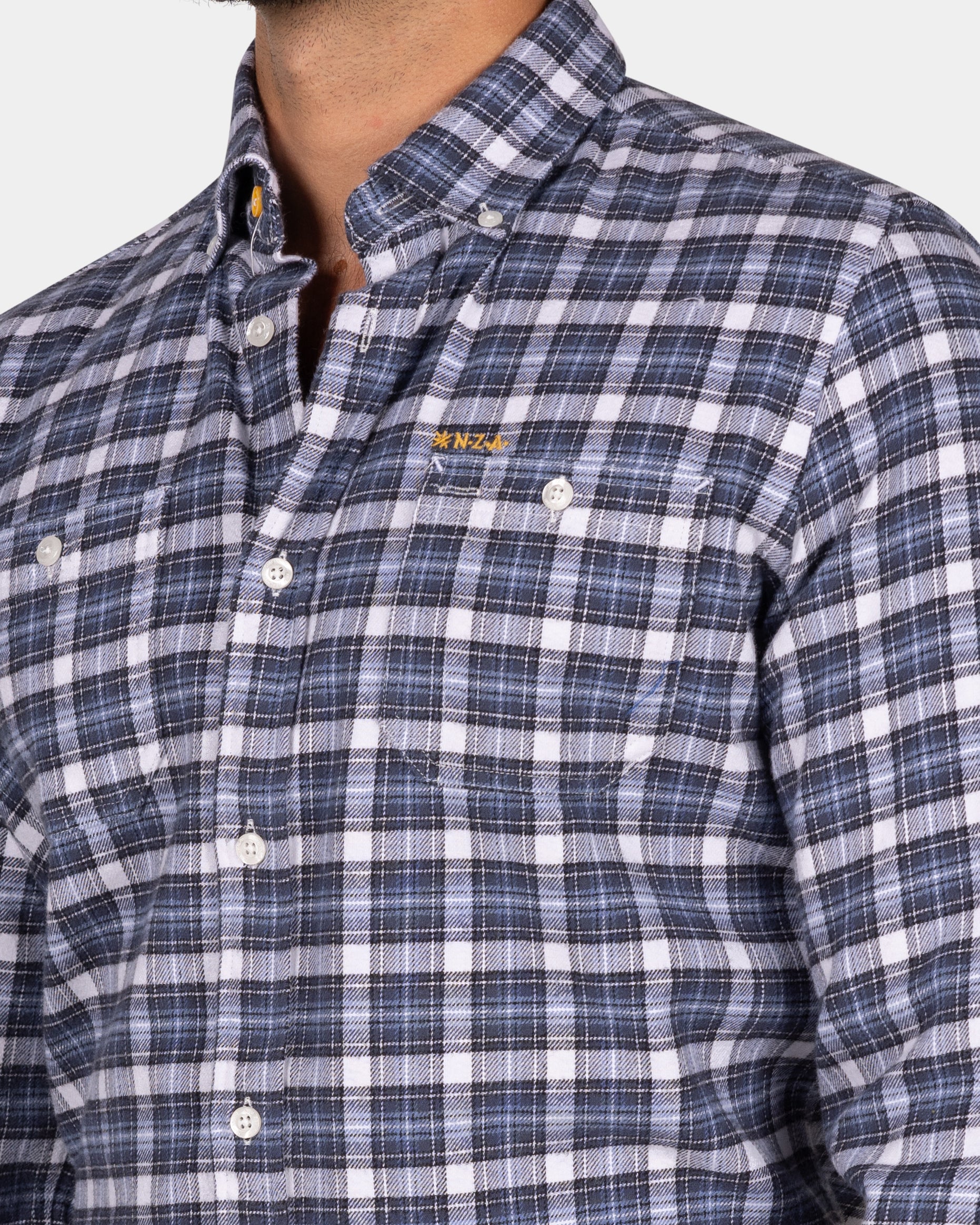 Blau-weiß kariertes Flanellhemd - Tin Blue Blau-weiß kariertes Flanellhemd - Tin Blue