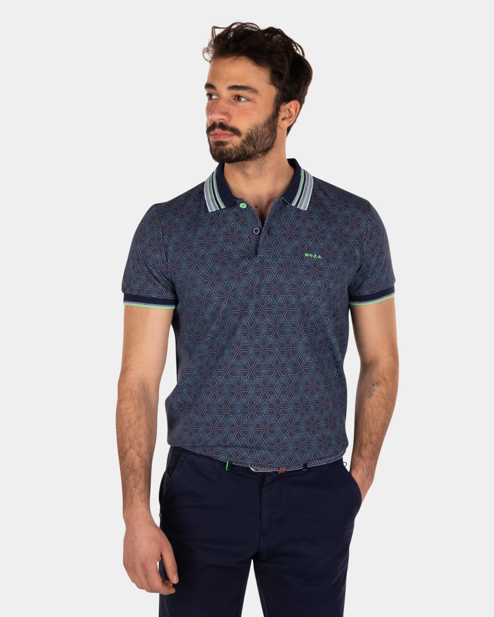 Printed cotton polo shirt - Key Navy Printed cotton polo shirt - Key Navy