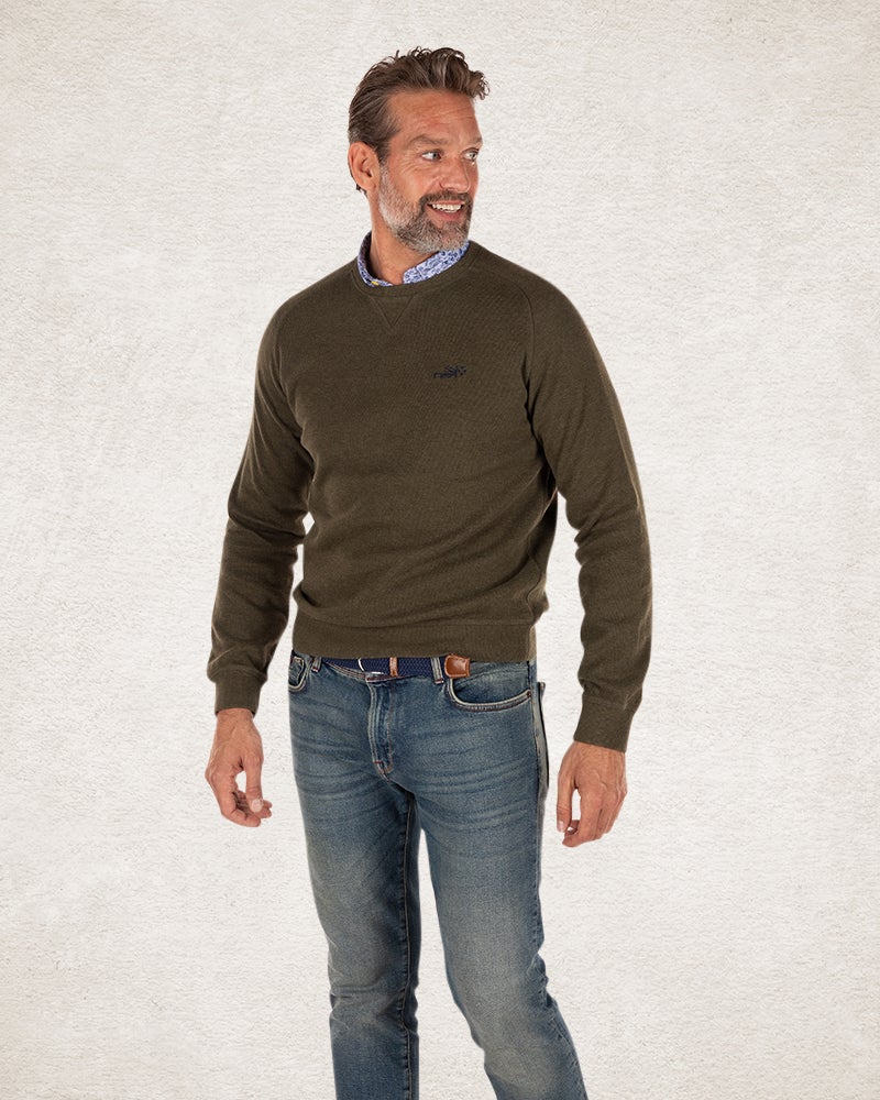 Solid coloured round neck sweater - Army Ground