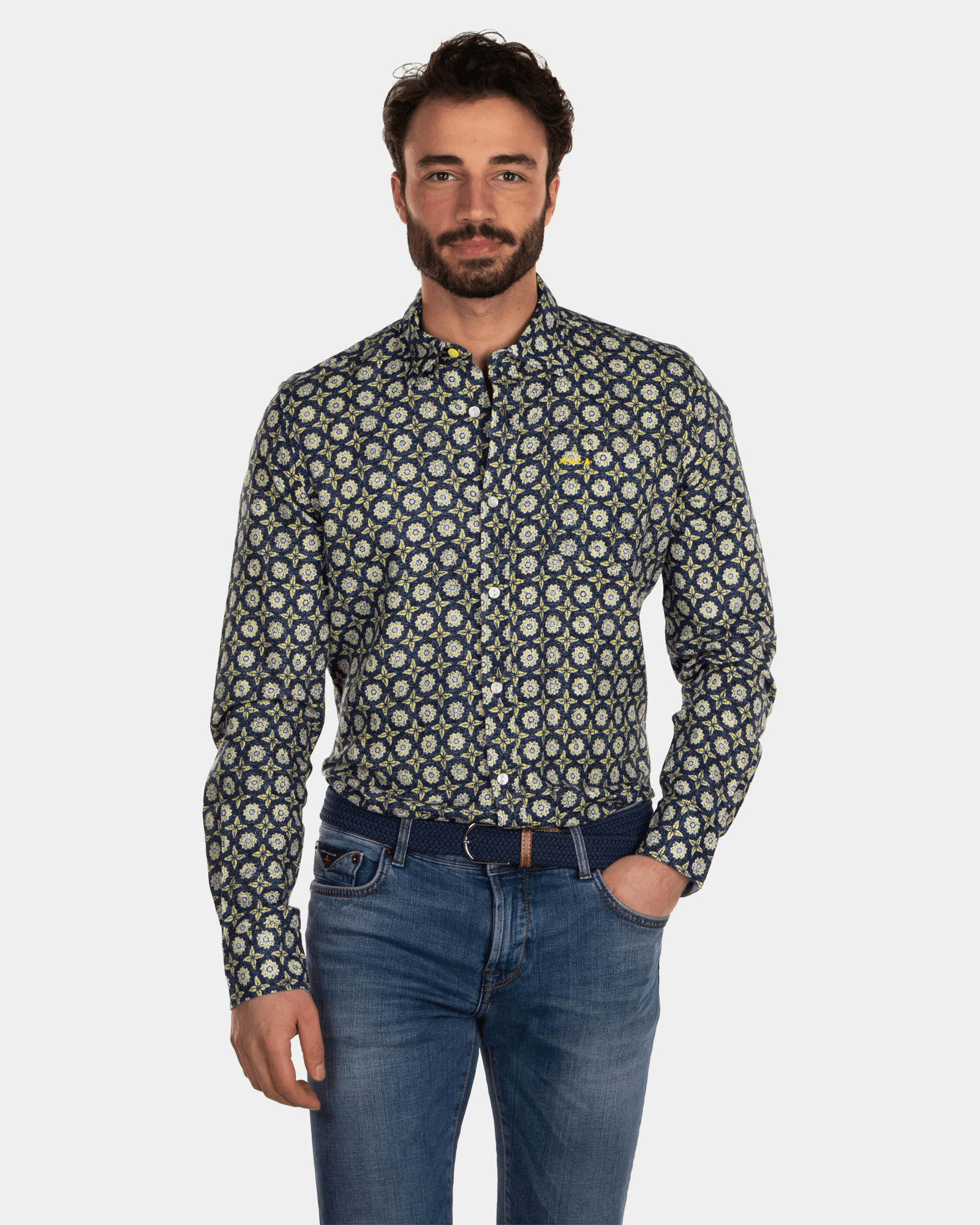 Linnen overhemd met bloemenprint - Country Yellow Linnen overhemd met bloemenprint - Country Yellow