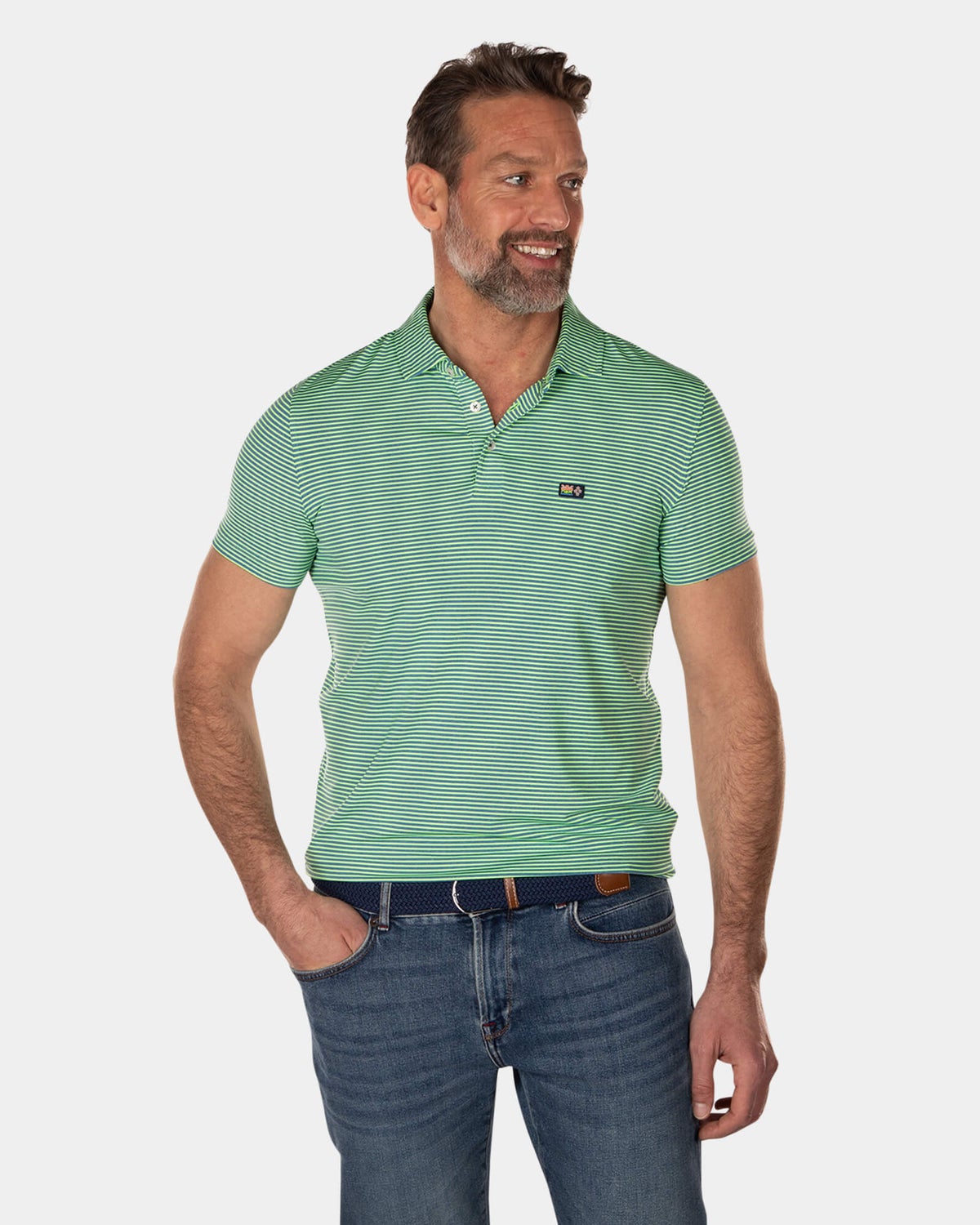 Plain polo shirt with small stripes - High Summer Green