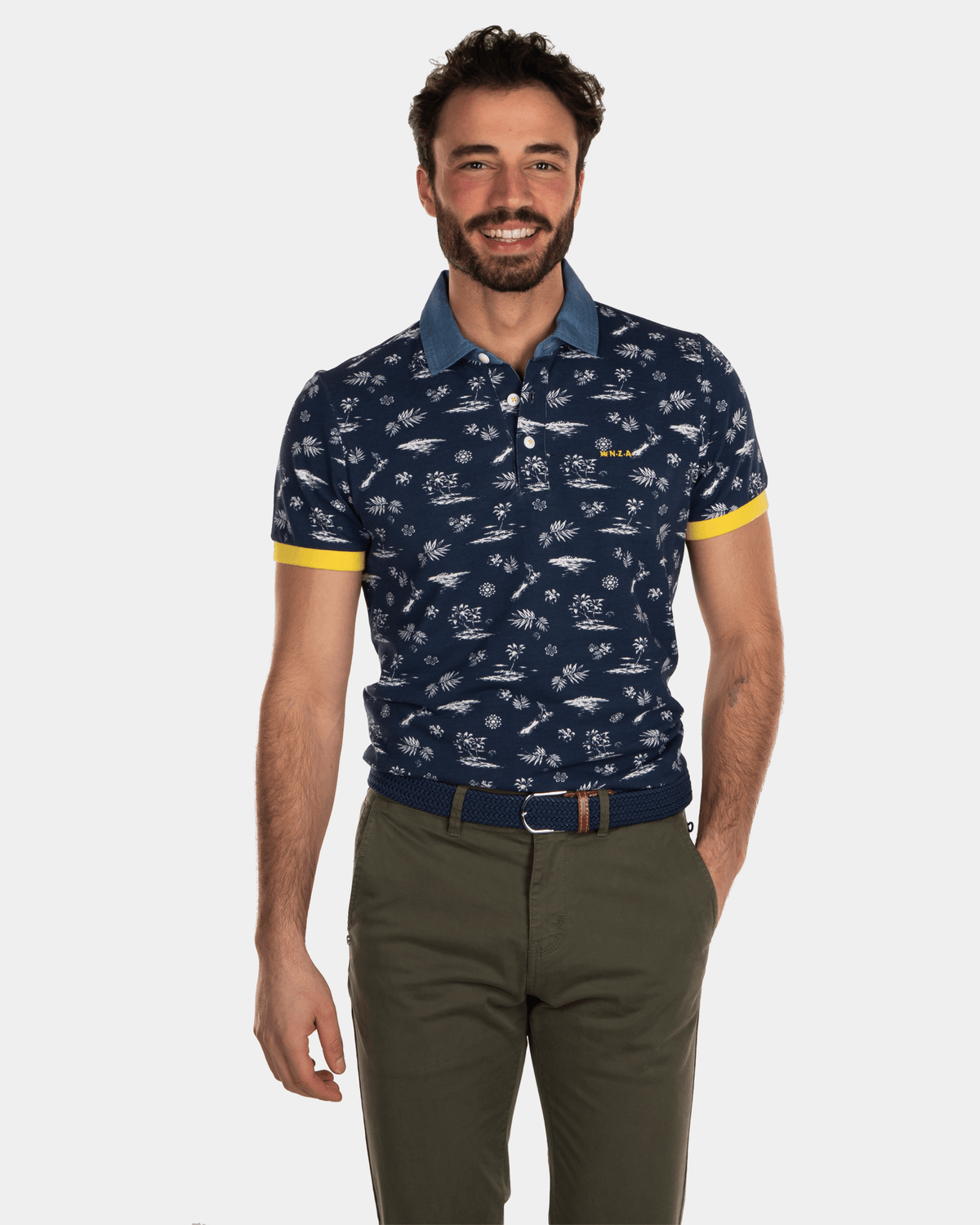 Cotton Printed Polo shirt - Key Navy
