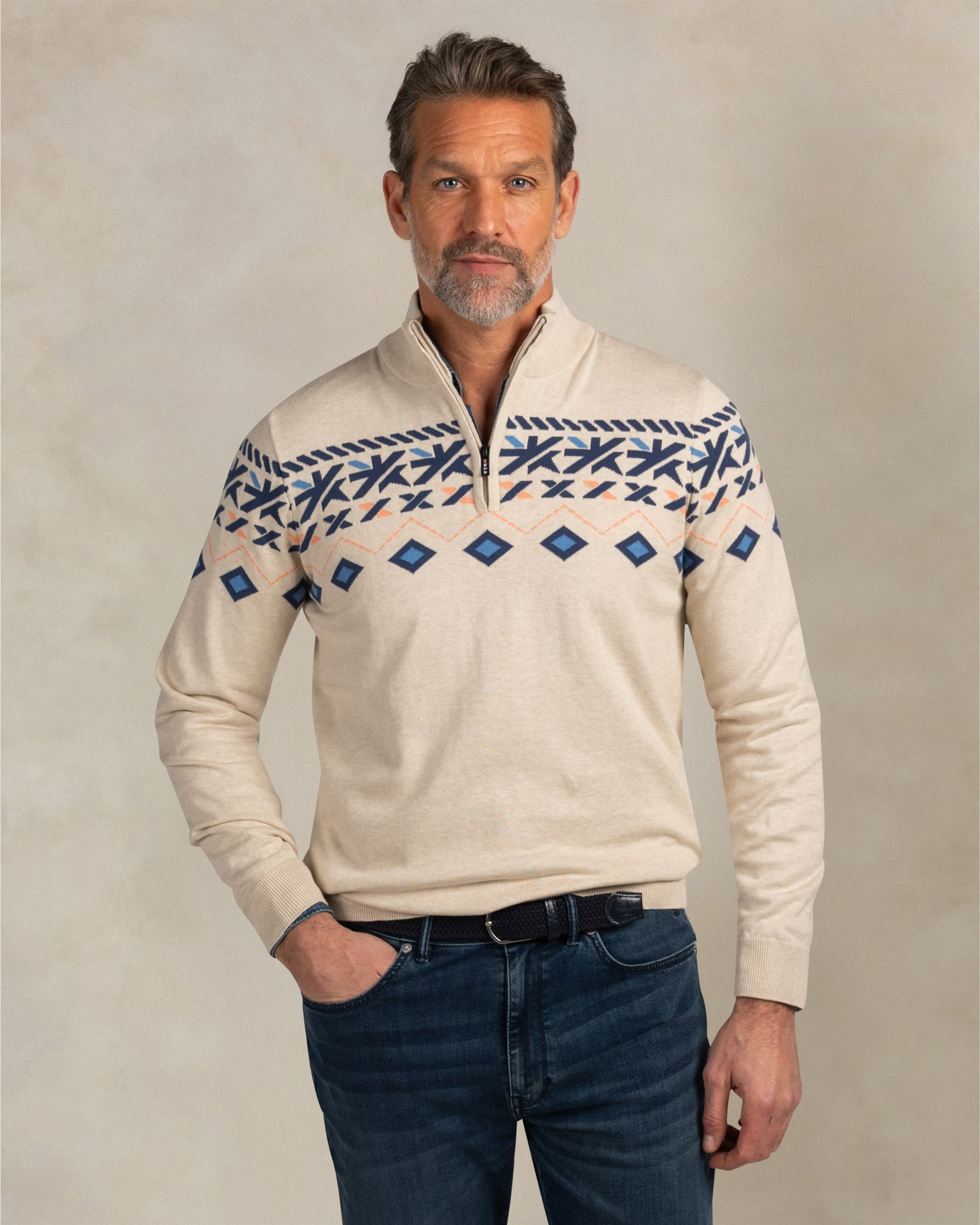 Ecru katoenen half zip trui Ecru katoenen half zip trui