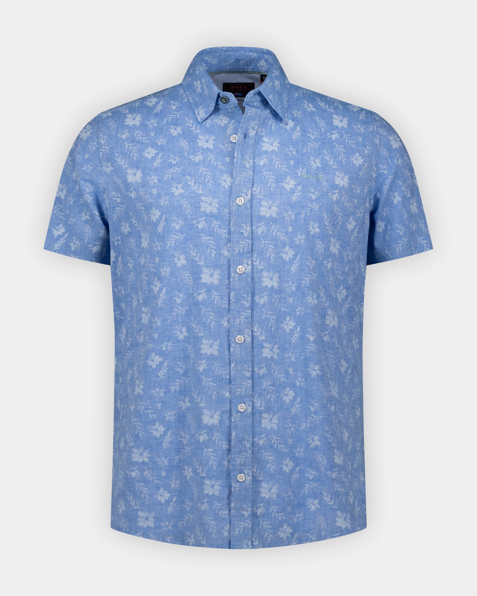 Blaues Leinenhemd mit kurzen Ärmeln Blaues Leinenhemd mit kurzen Ärmeln