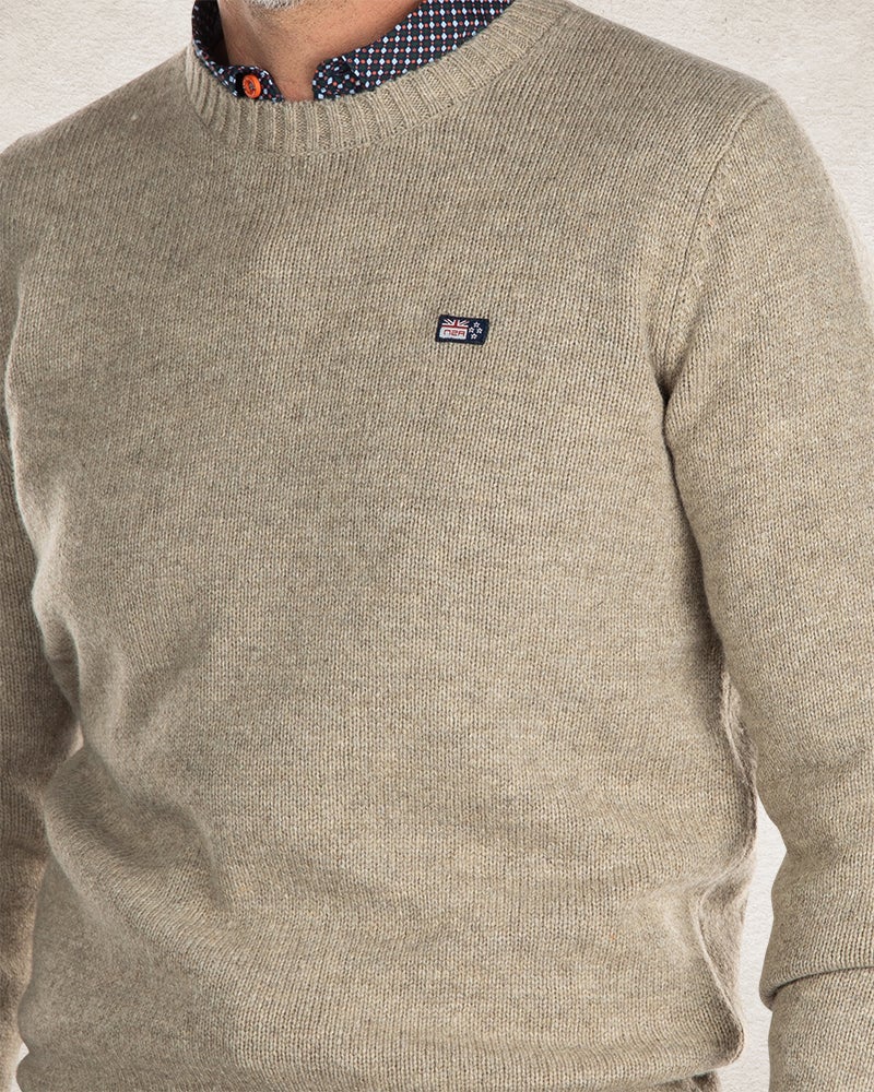 Crew neck plain knitted pullover  - Sahara Sand