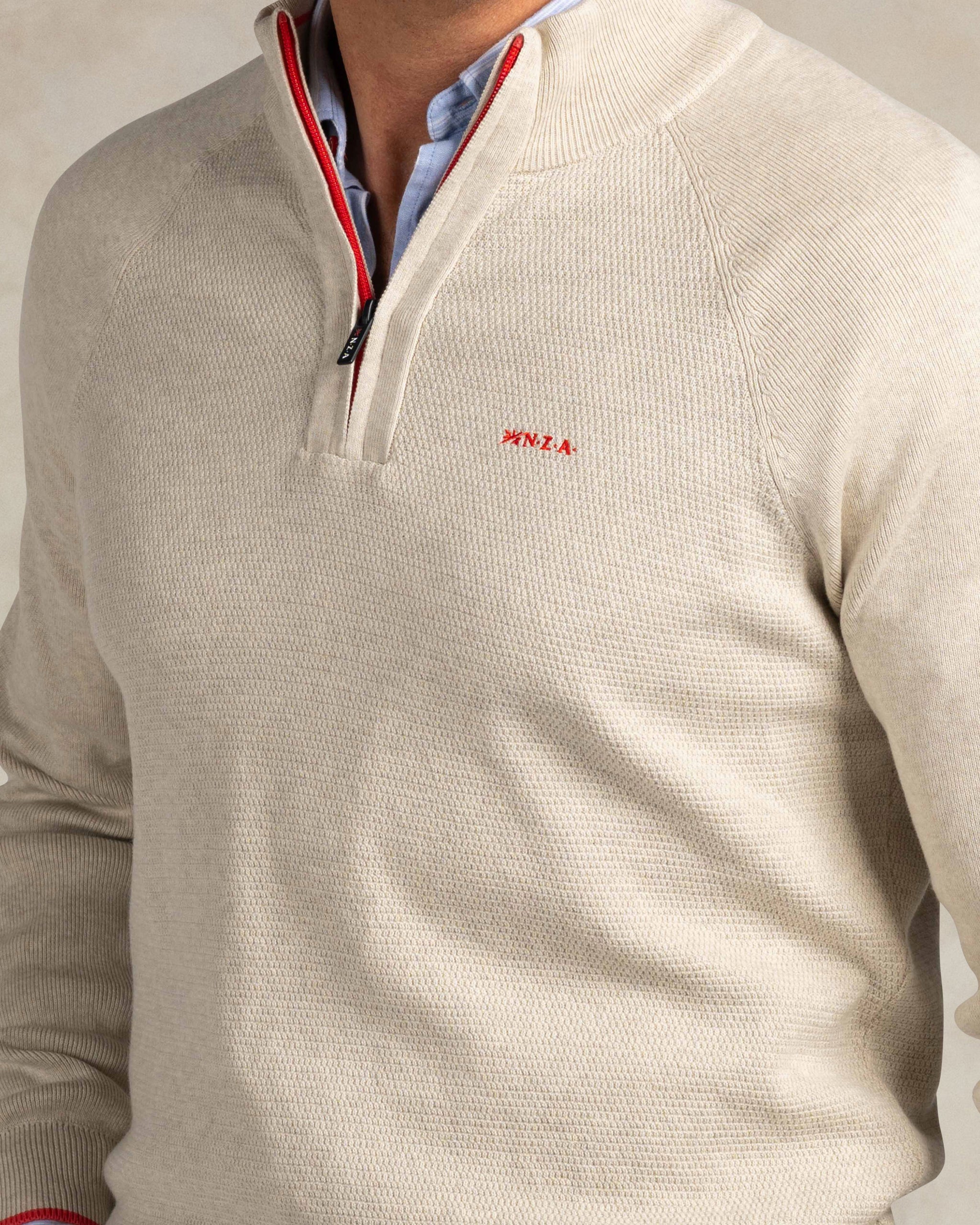 Ecru katoenen quarter zip trui Ecru katoenen quarter zip trui