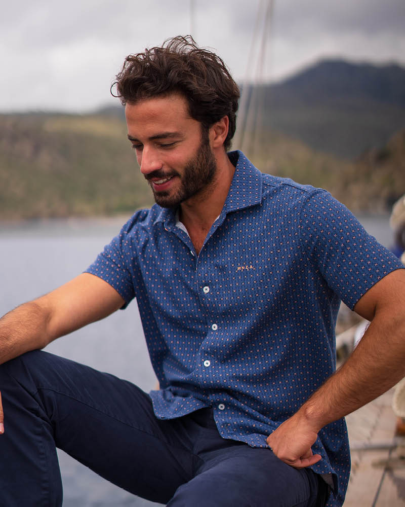 Camisa piqué azul oscuro de manga corta Camisa piqué azul oscuro de manga corta