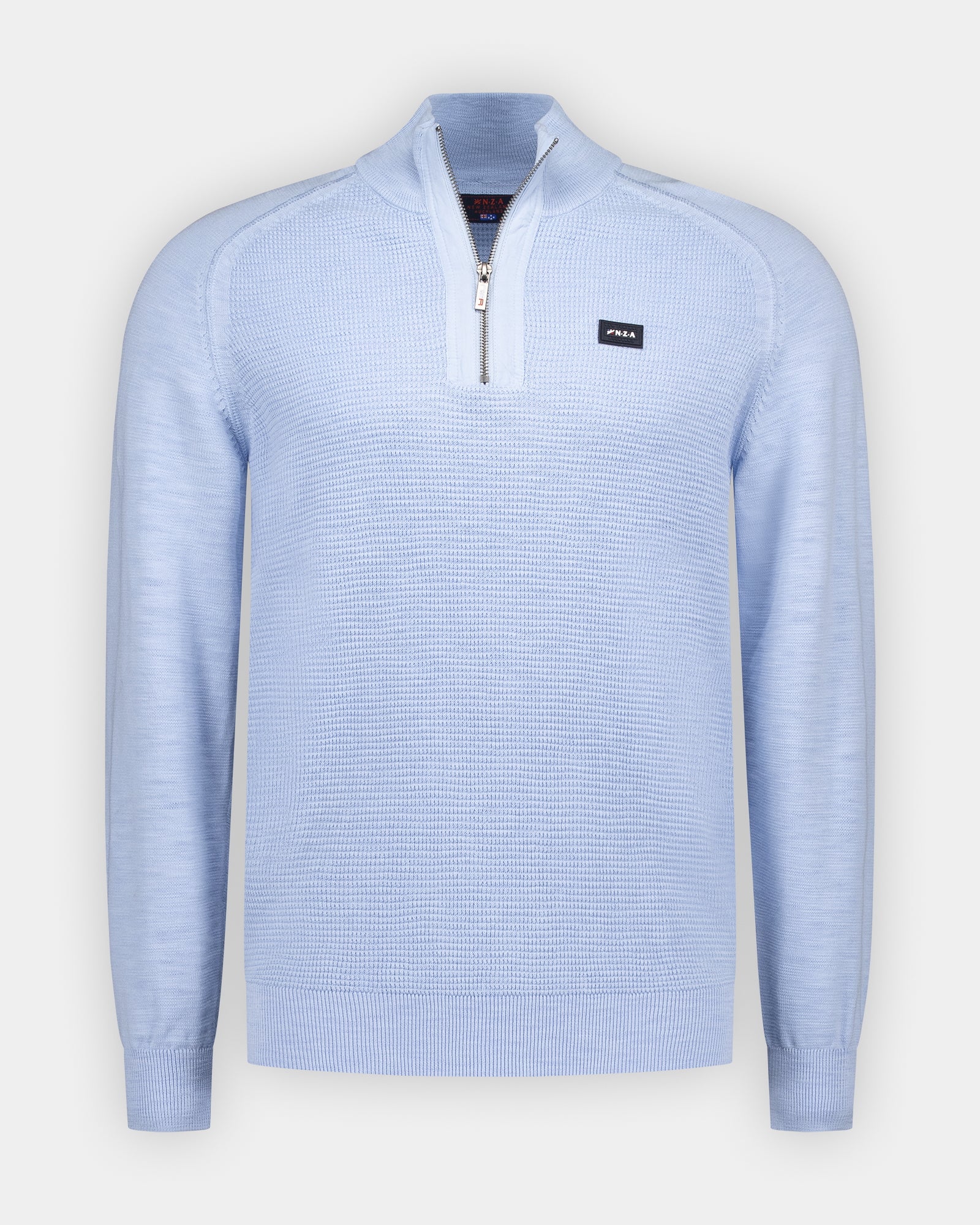 Blauwe katoenen half zip trui Blauwe katoenen half zip trui