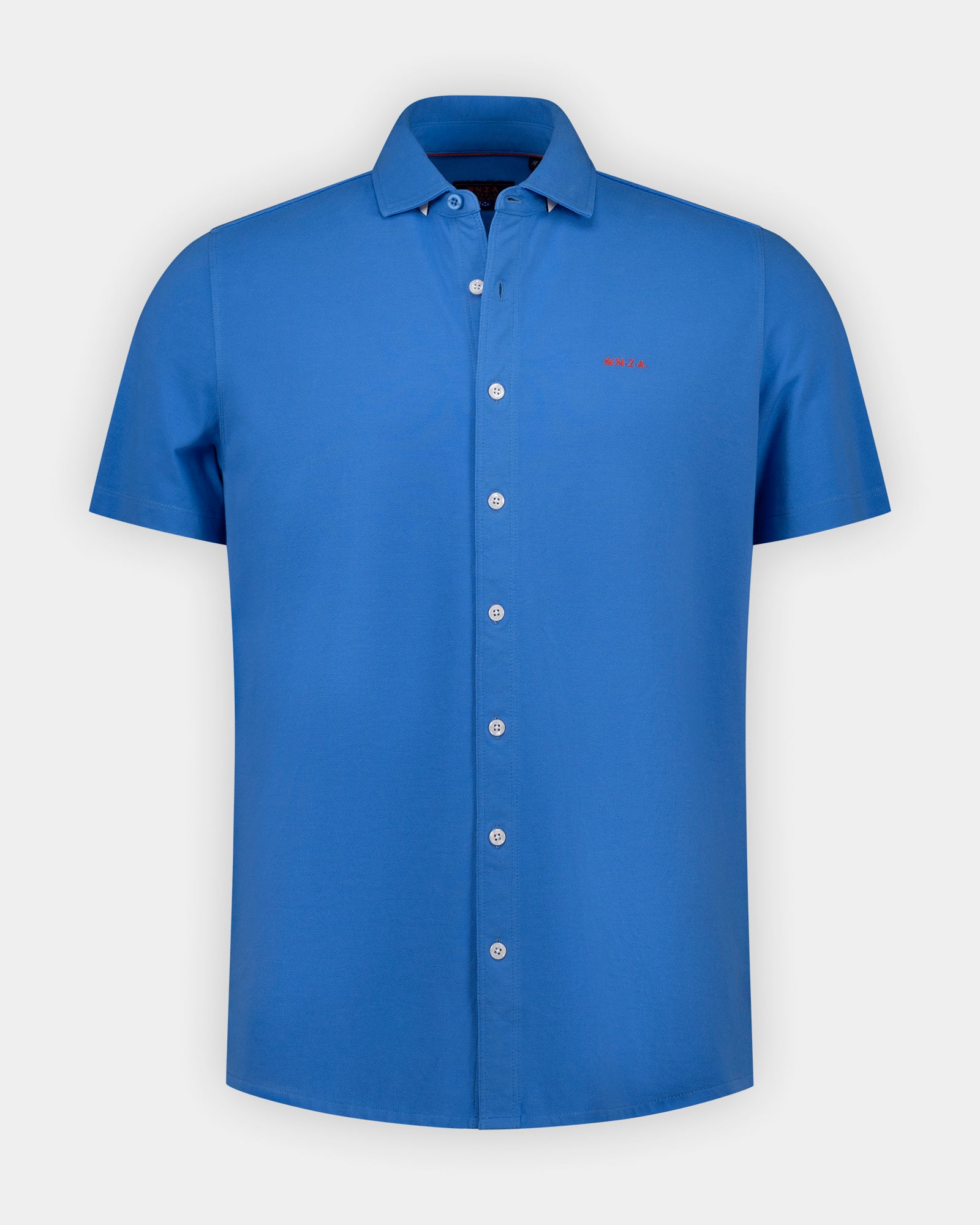 Blauw 100% katoen piqué overhemd korte mouw Blauw 100% katoen piqué overhemd korte mouw