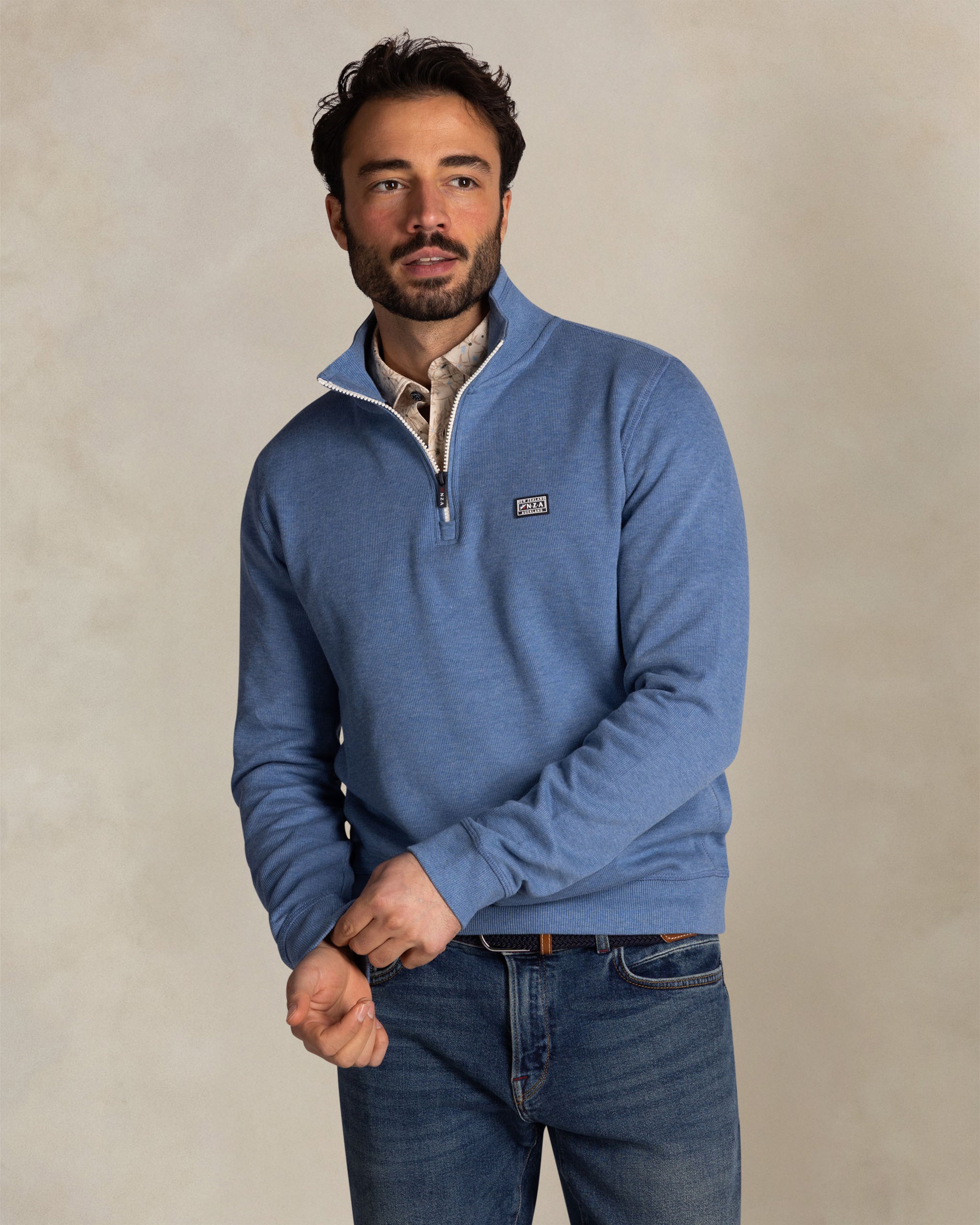 Blauwe katoenen half zip sweater Blauwe katoenen half zip sweater