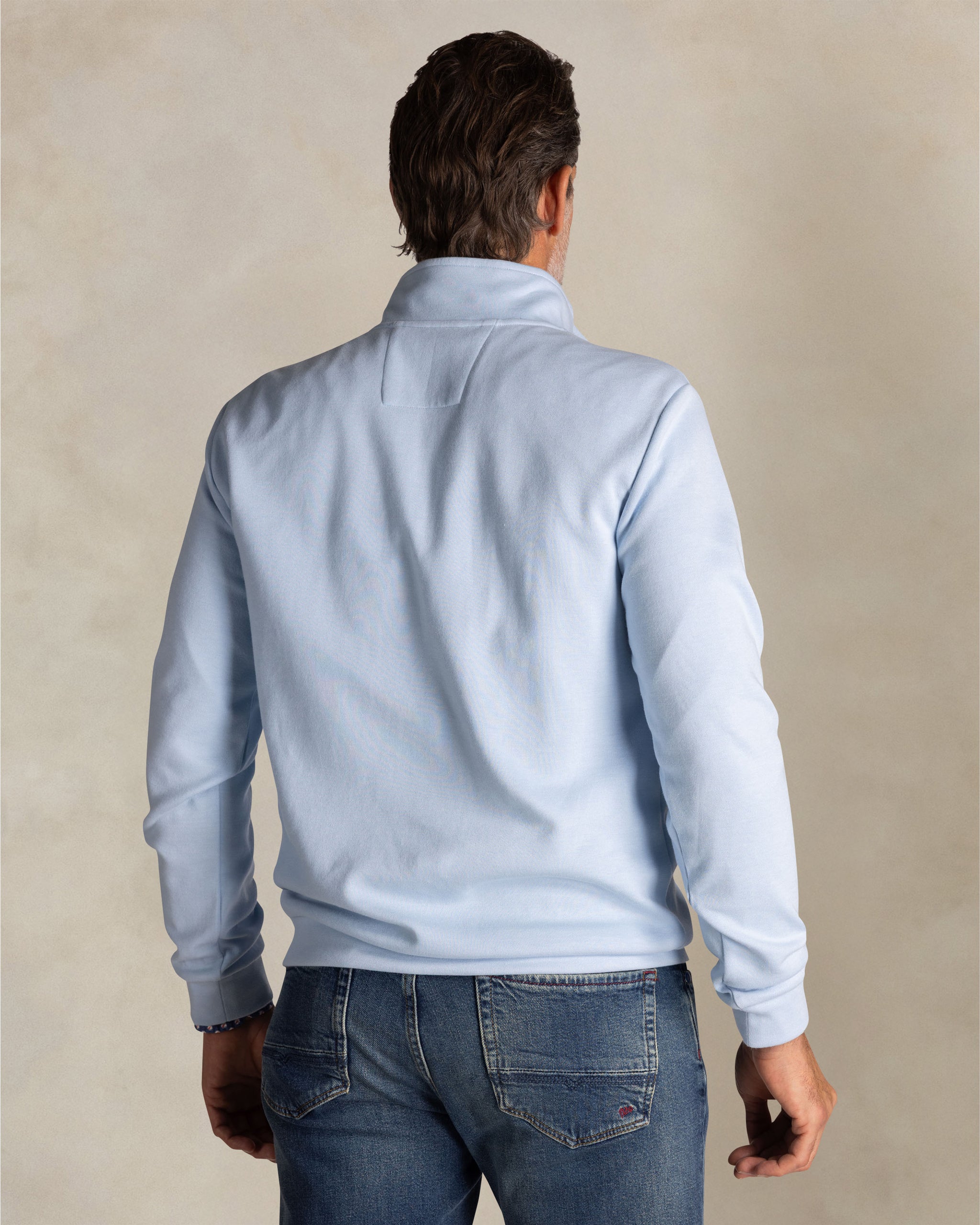 Bleu sweatshirt en coton à fermeture quart de zip Bleu sweatshirt en coton à fermeture quart de zip