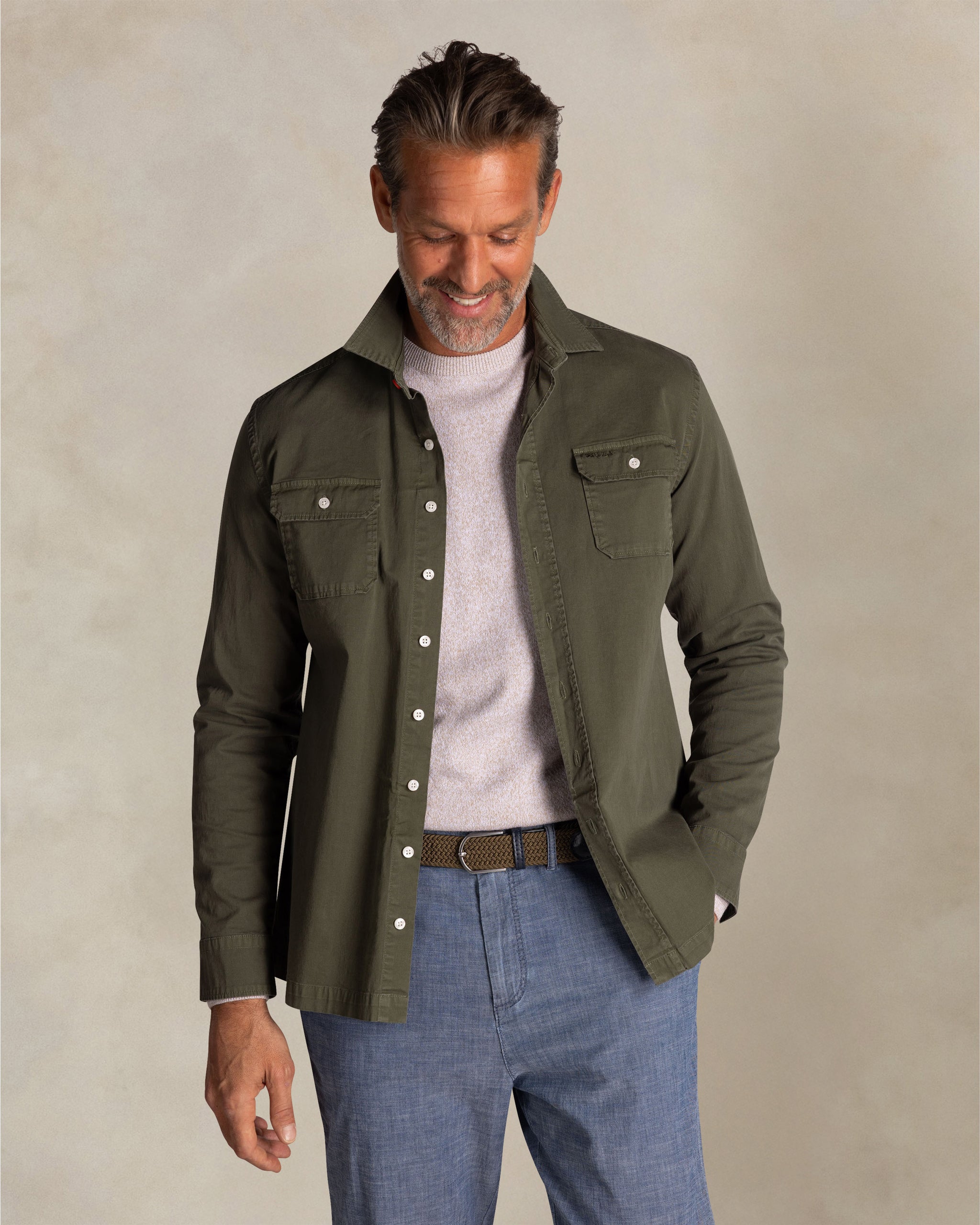 Groene katoenen stretch overhemd Groene katoenen stretch overhemd