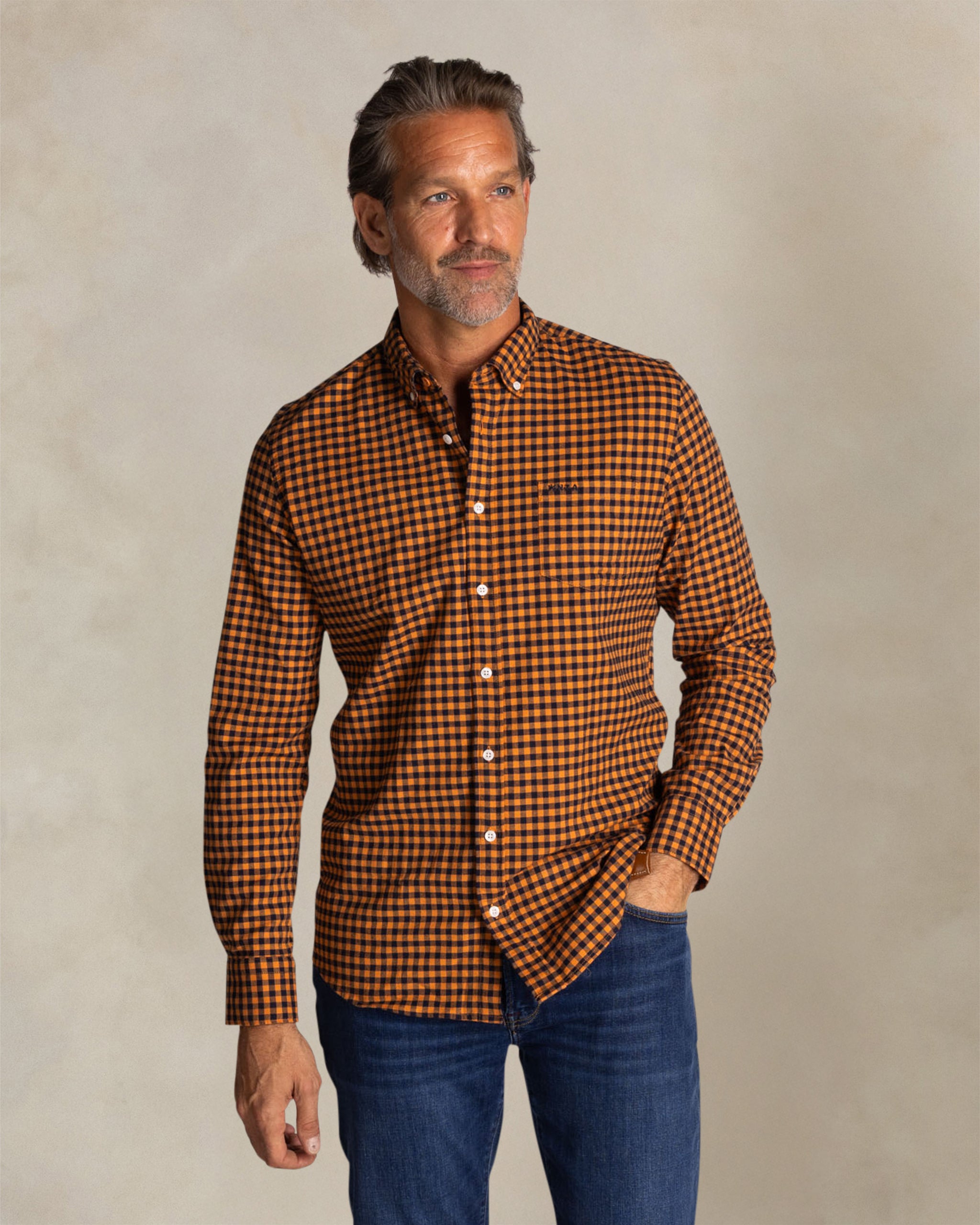 Orange checked cotton shirt Orange checked cotton shirt