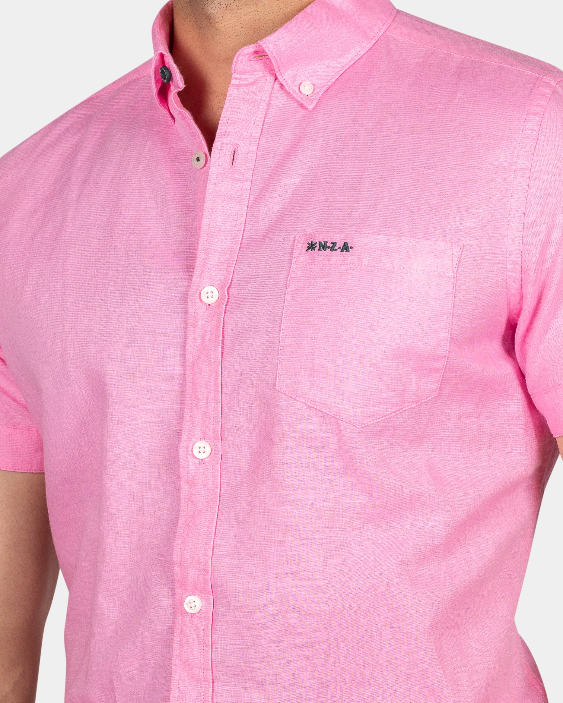 Camisa de lino con manga corta. - Bright Pink Camisa de lino con manga corta. - Bright Pink