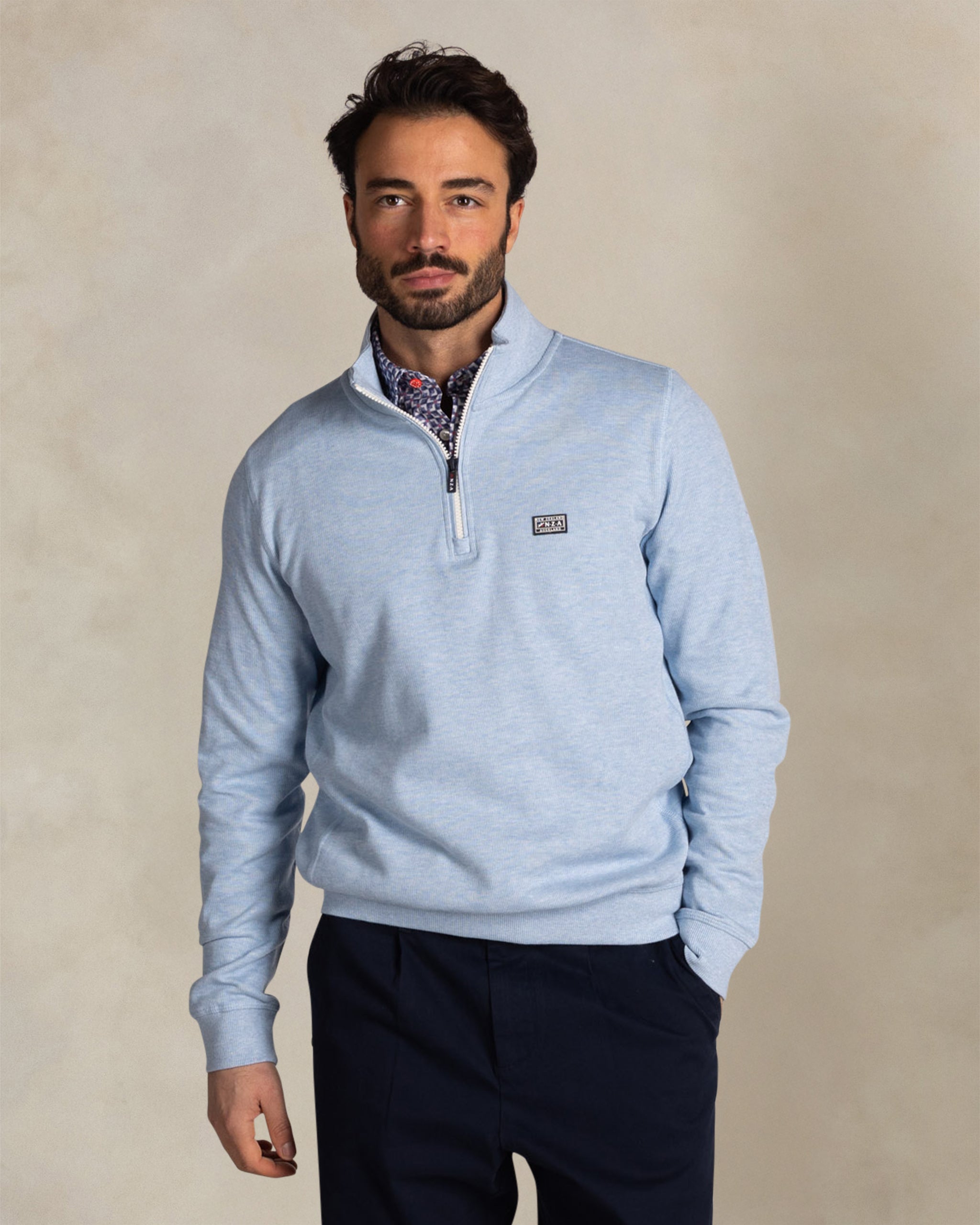 Blauwe katoenen half zip sweater Blauwe katoenen half zip sweater