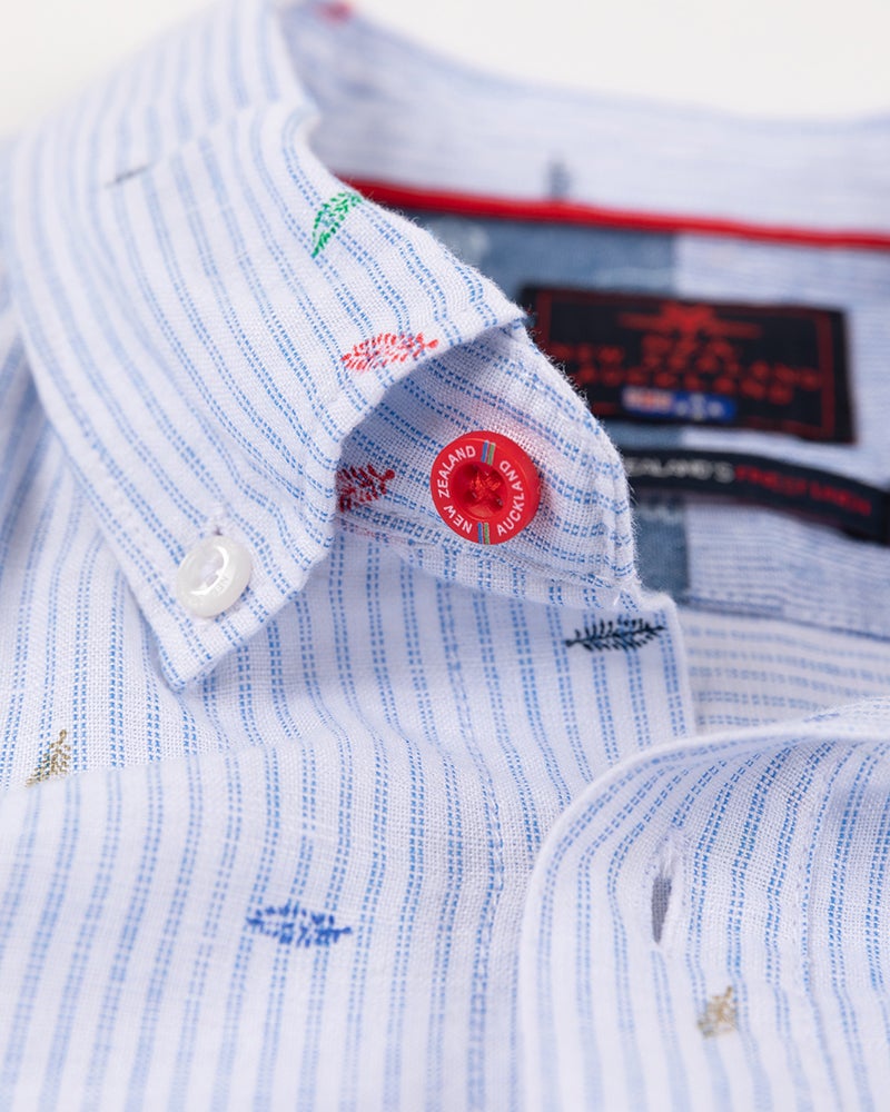 Linen shirt with light blue print - Light Blue Linen shirt with light blue print - Light Blue