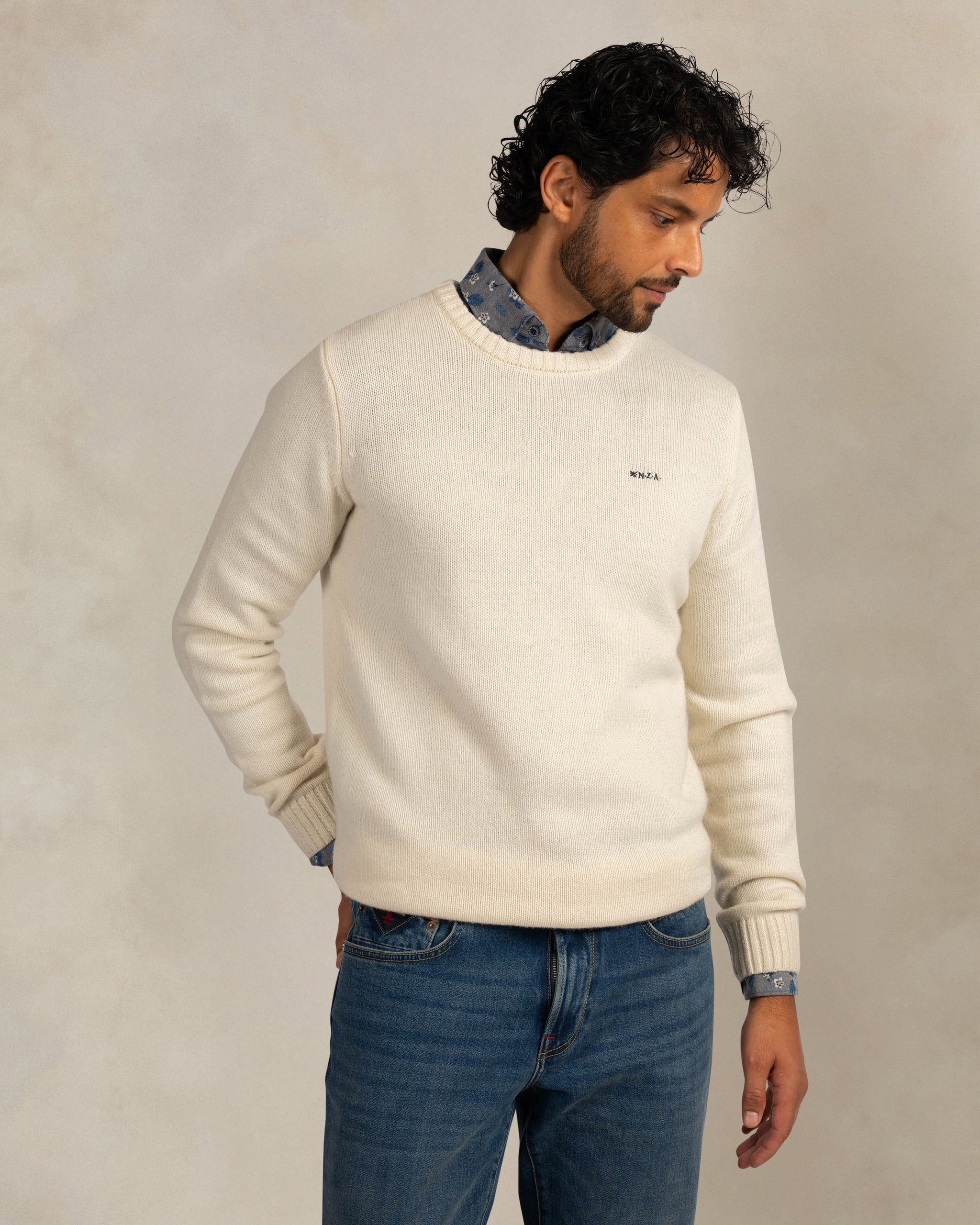 Ecru woolen zip knit Ecru woolen zip knit