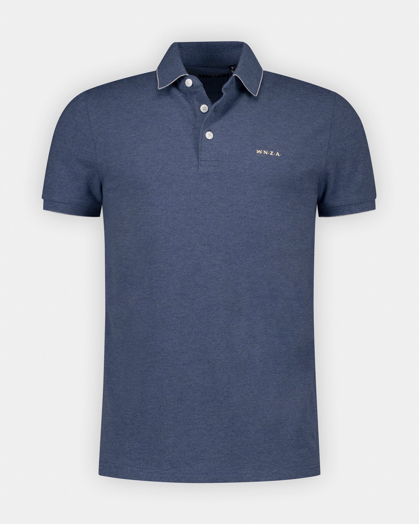 Blaues Baumwoll-Stretch-Poloshirt mit Kontrastfarbe Blaues Baumwoll-Stretch-Poloshirt mit Kontrastfarbe