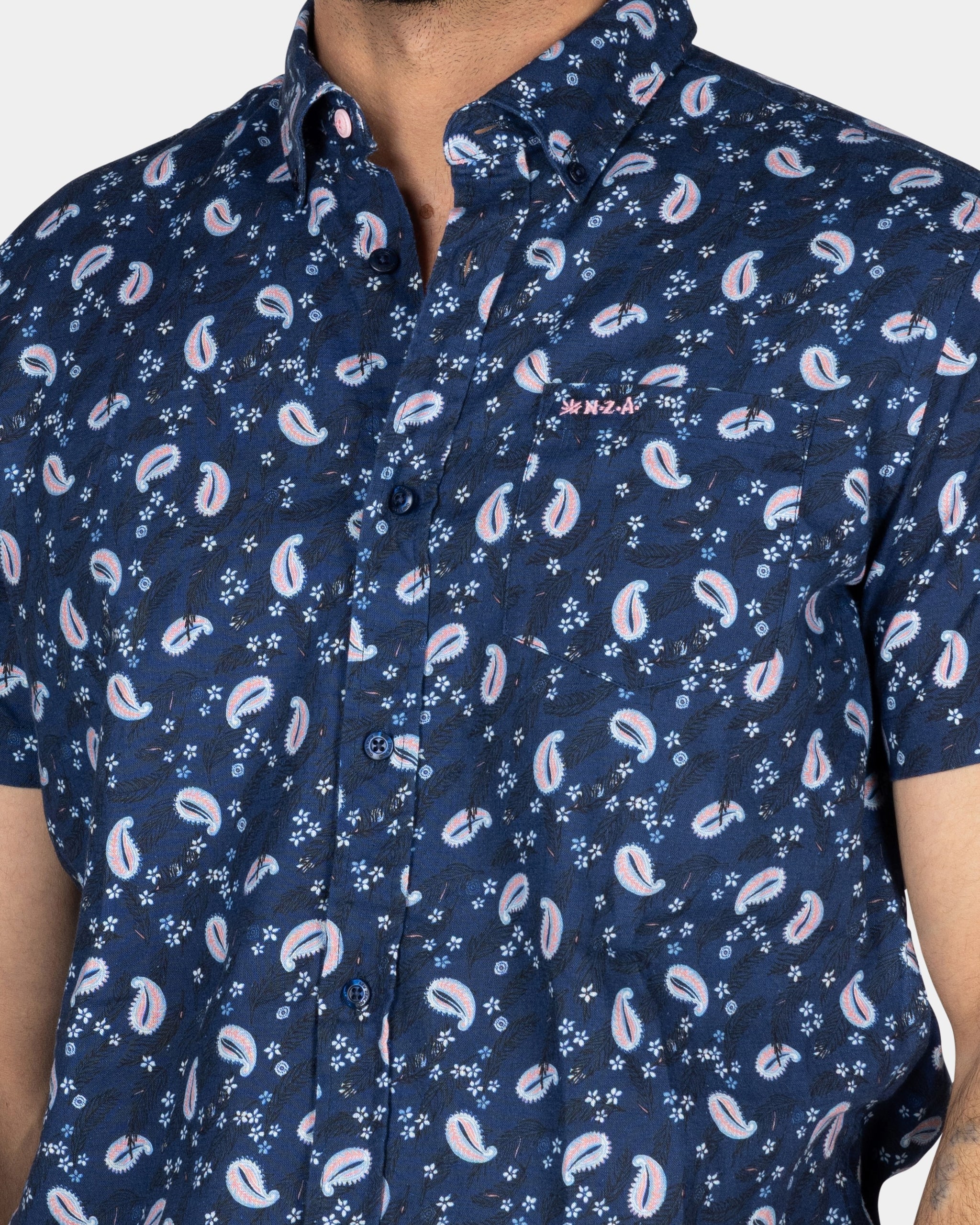 Dark Blue Shirt with Print and Short Sleeves Dark Blue Shirt with Print and Short Sleeves