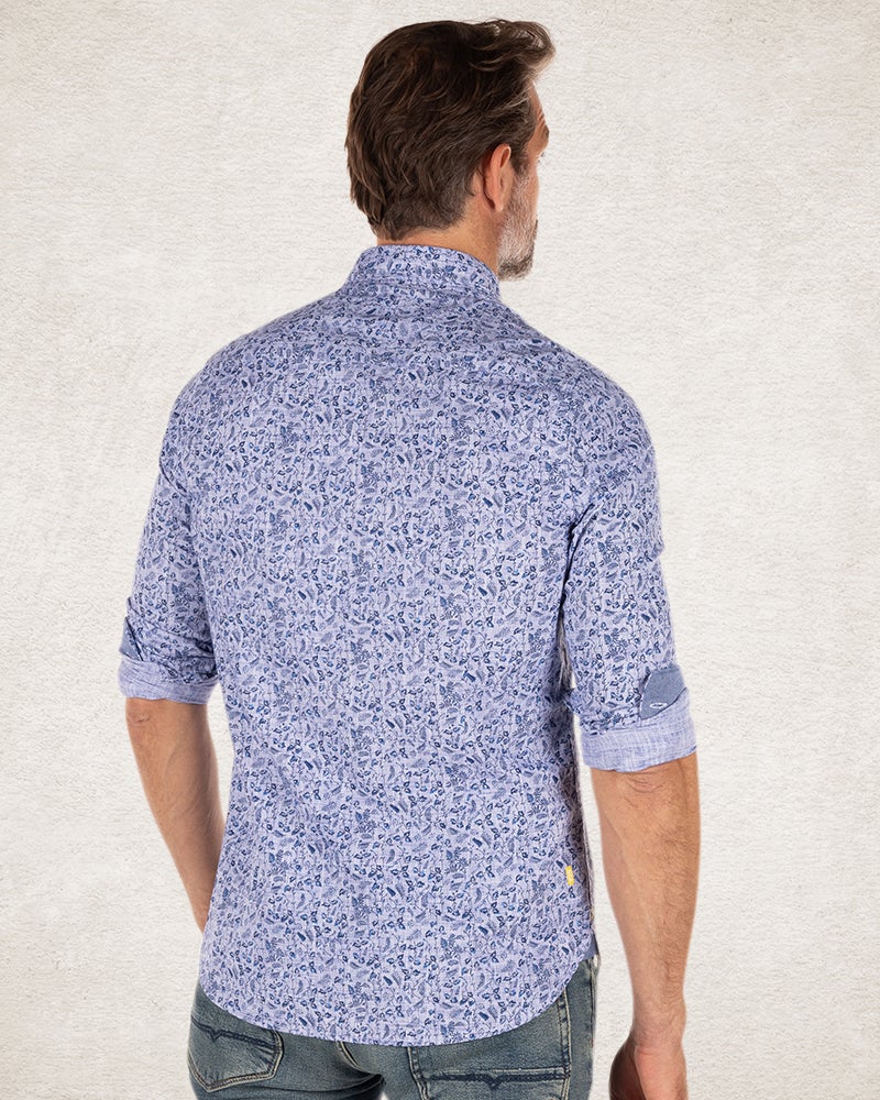 Blue cotton shirt with flower print Blue cotton shirt with flower print