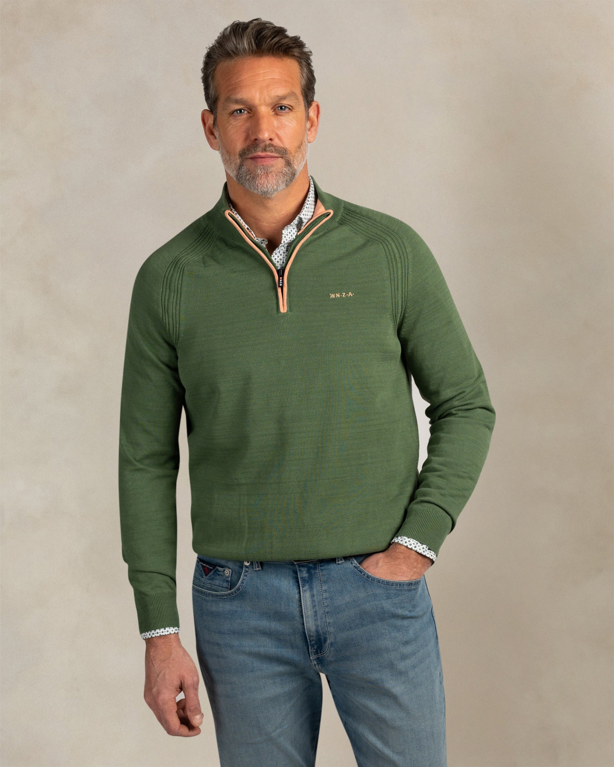 Licht groene katoenen quarter zip trui Licht groene katoenen quarter zip trui