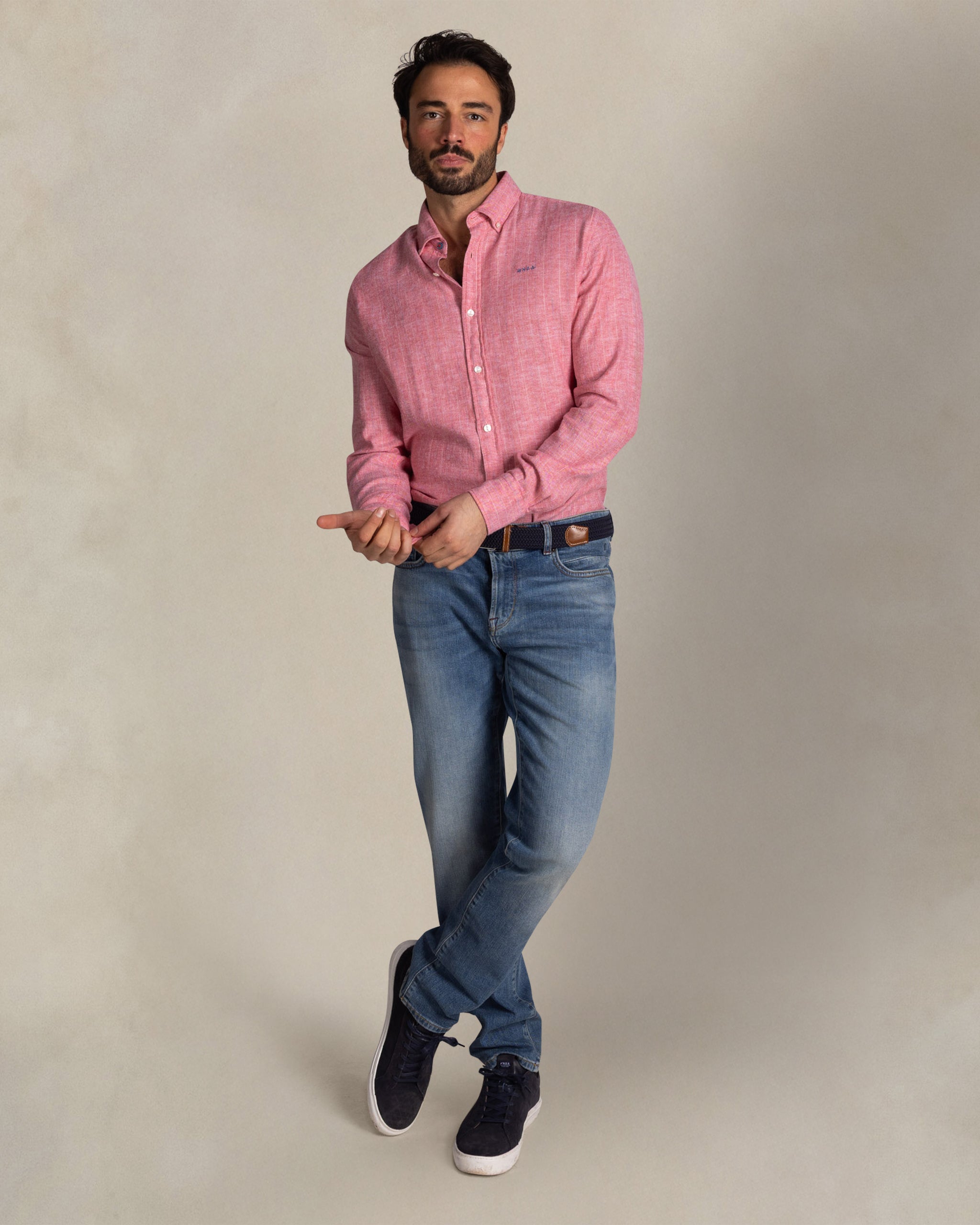 Rode linnen mix overhemd Rode linnen mix overhemd