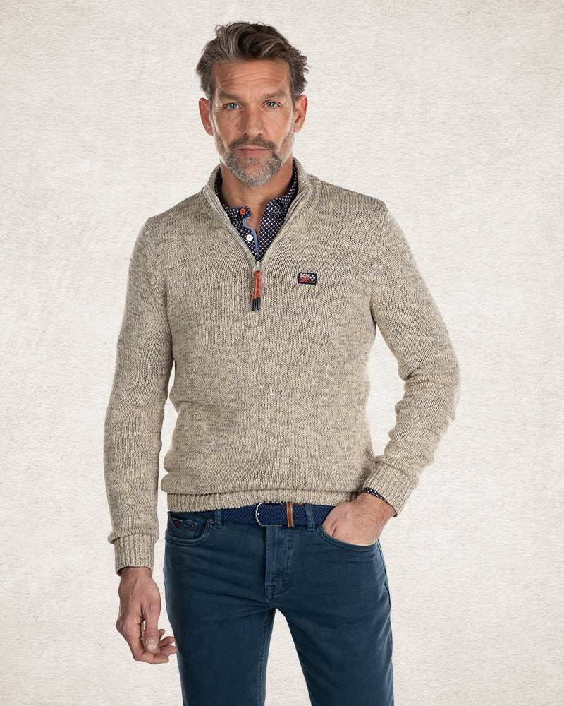 Beige cotton half zip pullover - Sahara Sand Beige cotton half zip pullover - Sahara Sand