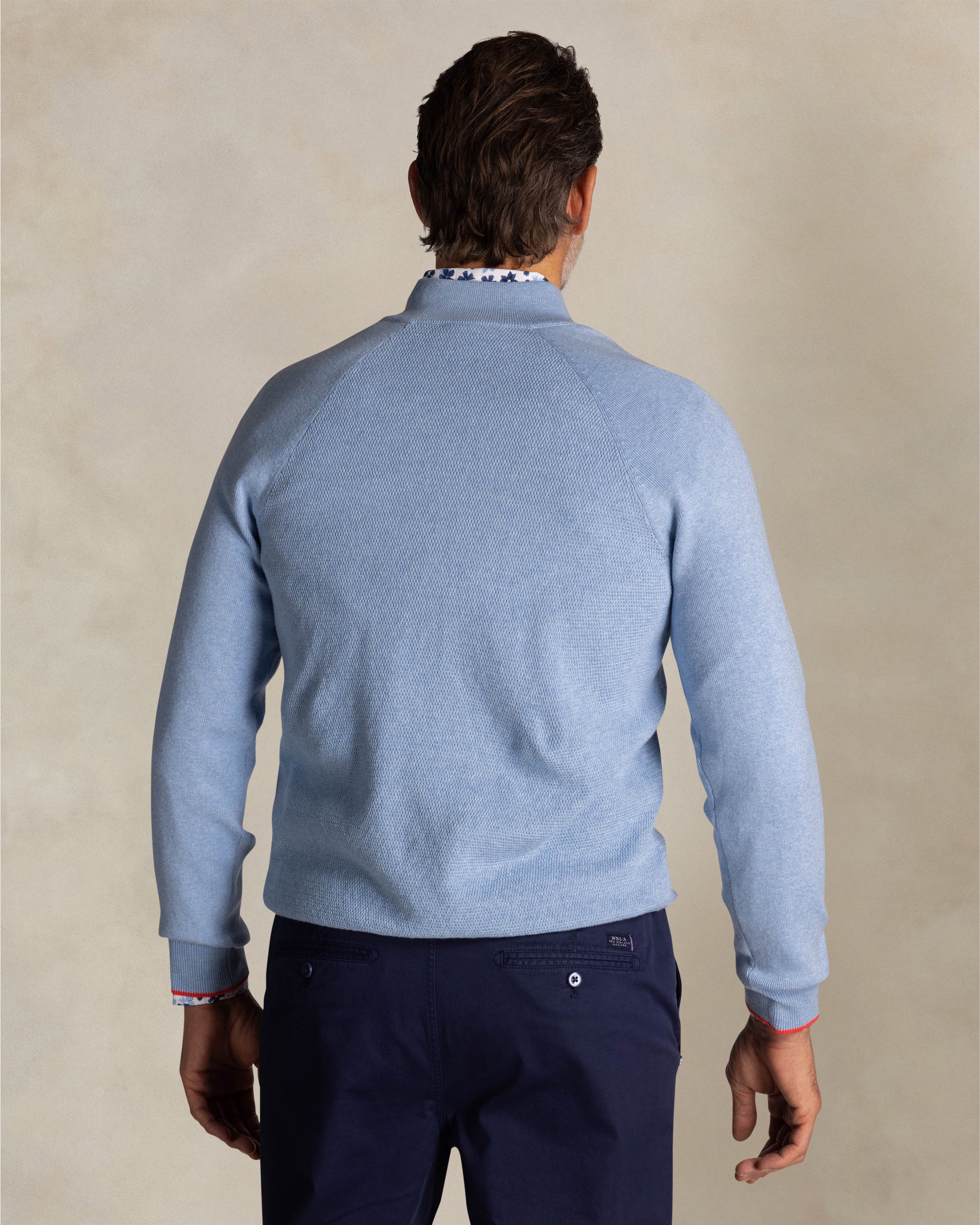 Bleu pull en coton à demi-zip Bleu pull en coton à demi-zip